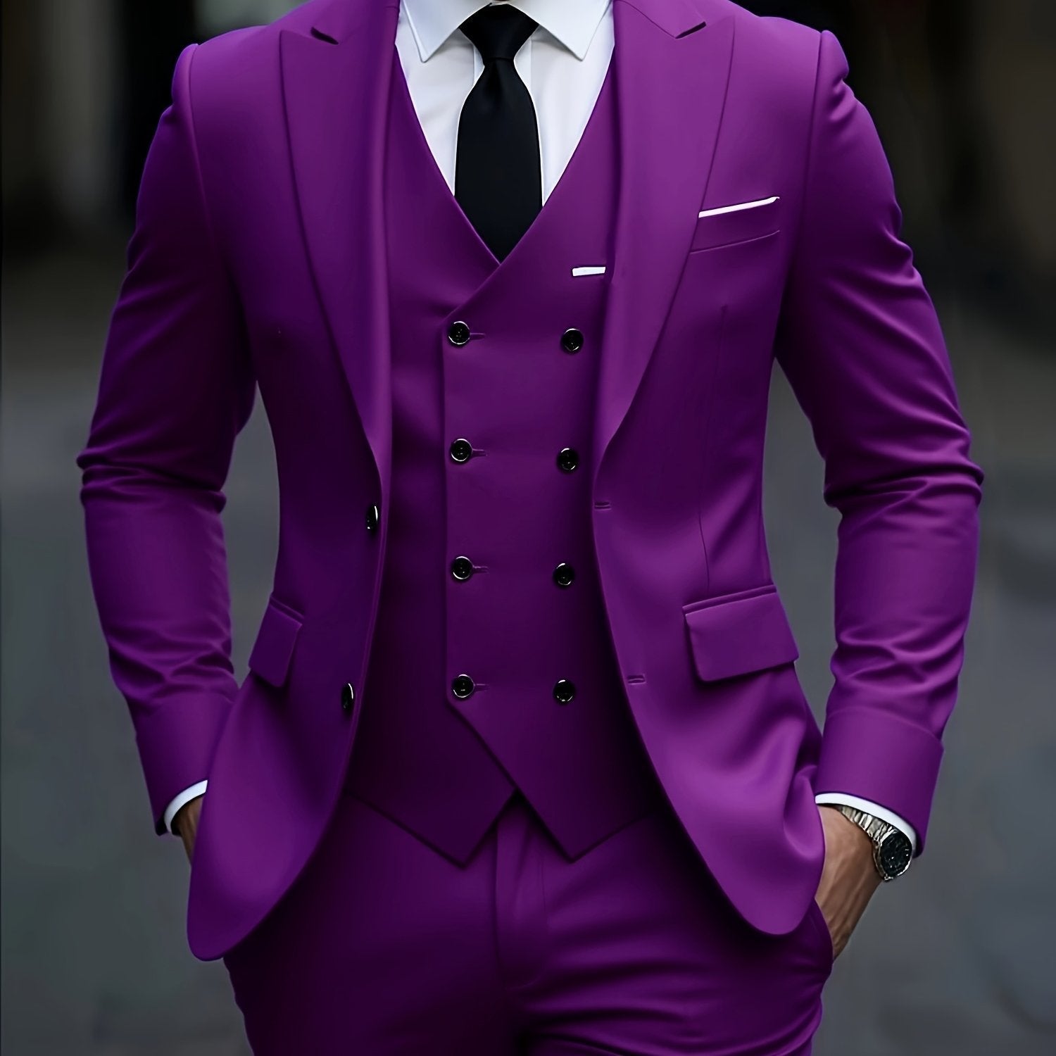2024 Men's Slim Fit Business Suit Set - Elastic Fabric, Double Slit   OAXG 
