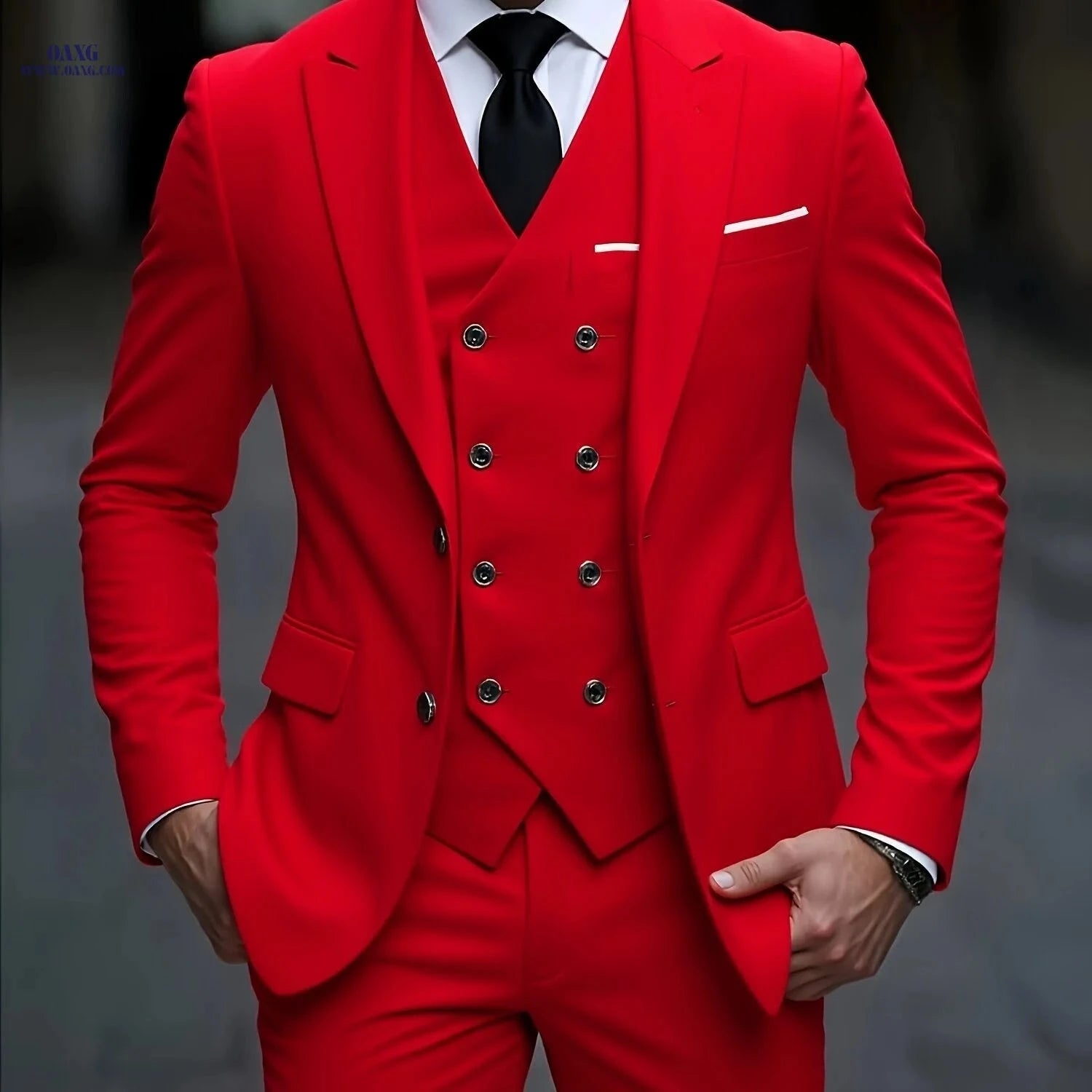 2024 Men's Slim Fit Business Suit Set - Elastic Fabric, Double Slit   OAXG 