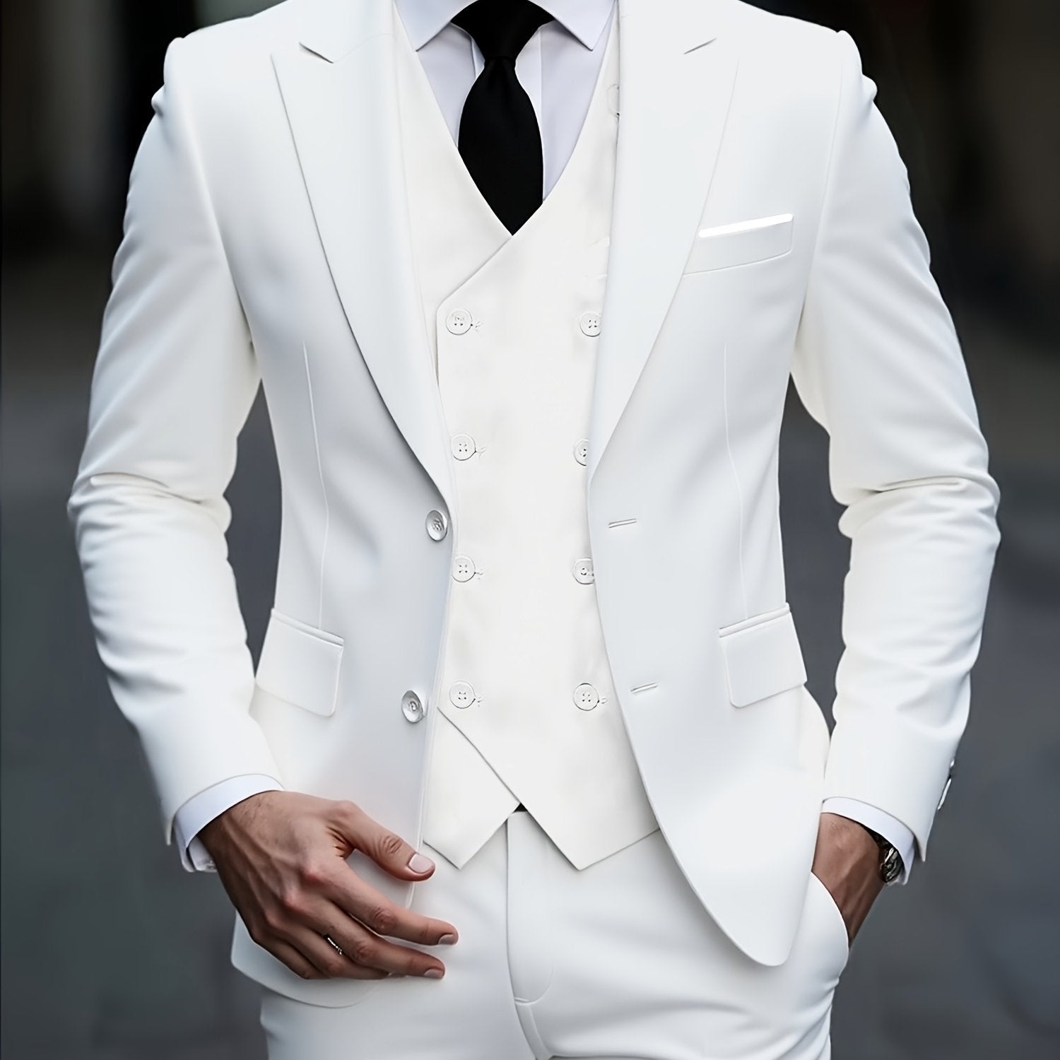 2024 Men's Slim Fit Business Suit Set - Elastic Fabric, Double Slit   OAXG 