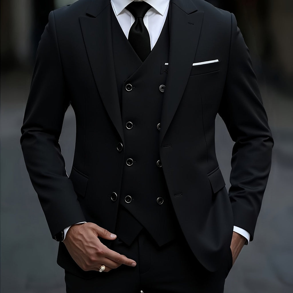2024 Men's Slim Fit Business Suit Set - Elastic Fabric, Double Slit   OAXG 