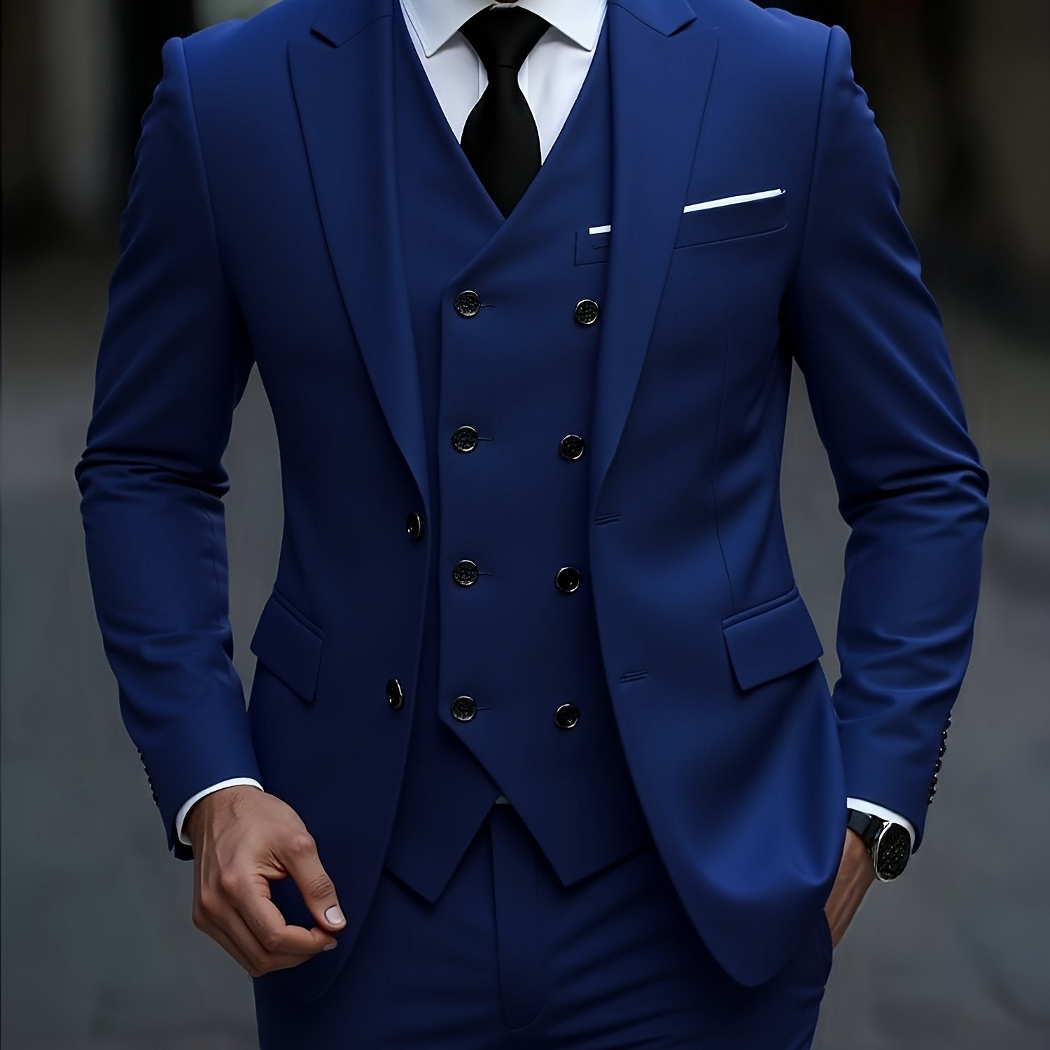 2024 Men's Slim Fit Business Suit Set - Elastic Fabric, Double Slit   OAXG 