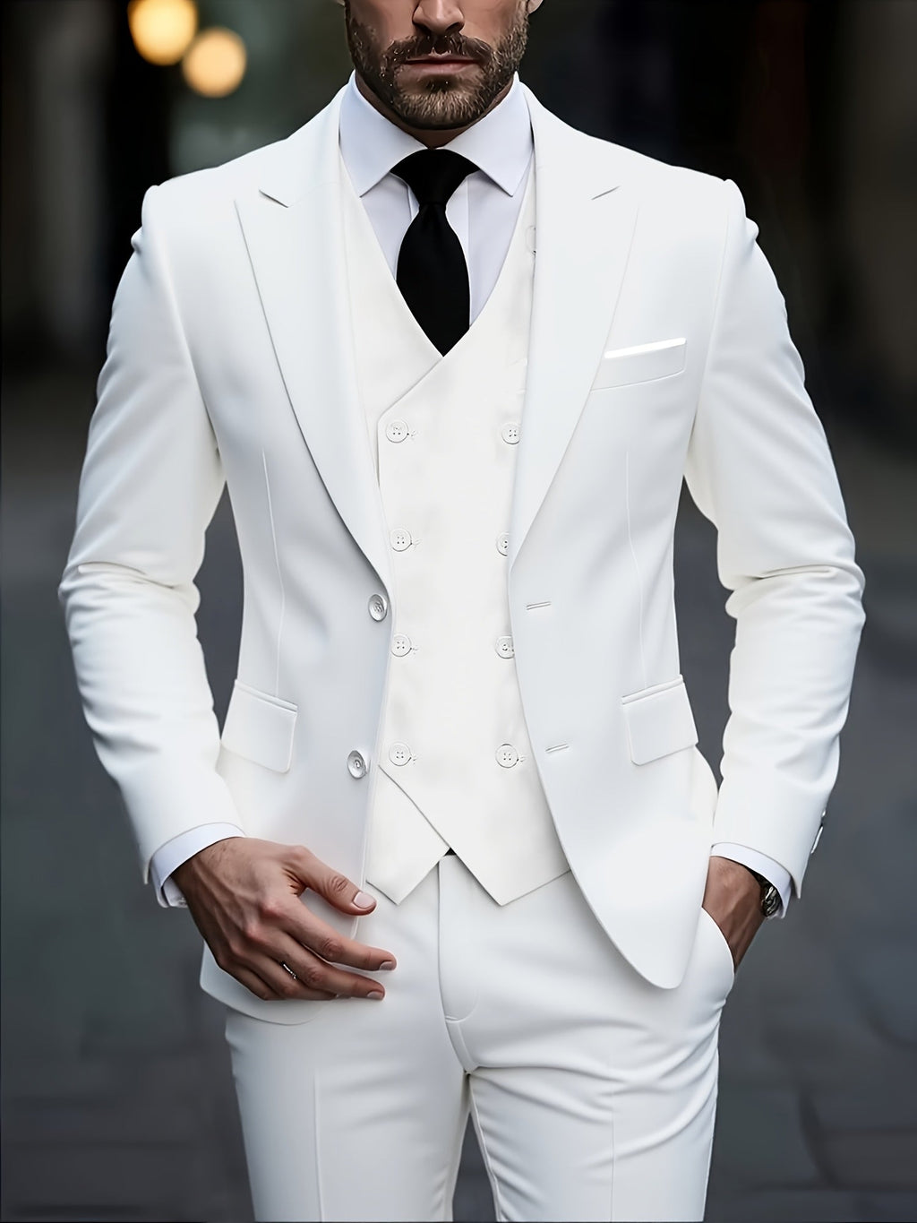 2024 Men's Slim Fit Business Suit Set - Elastic Fabric, Double Slit   OAXG 