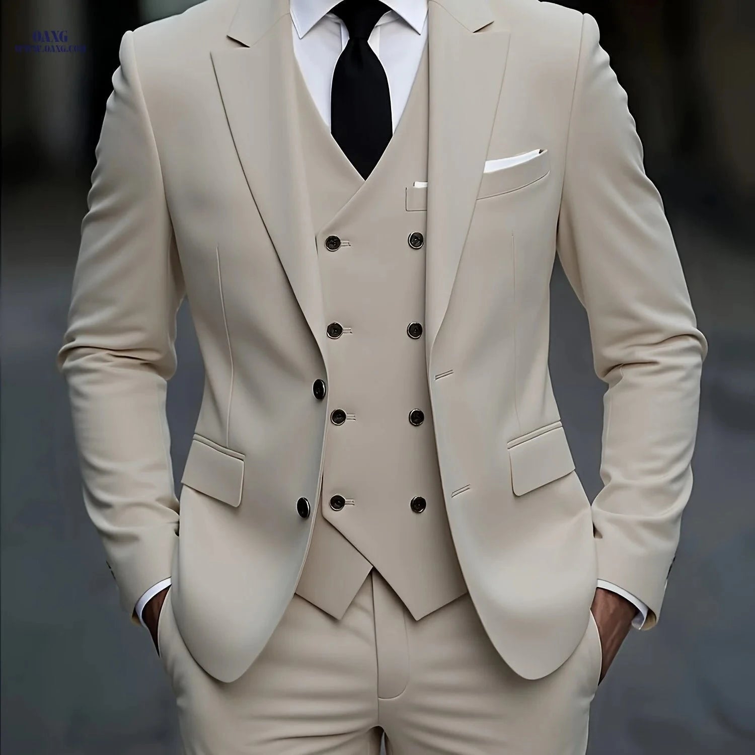 2024 Men's Slim Fit Business Suit Set - Elastic Fabric, Double Slit   OAXG 