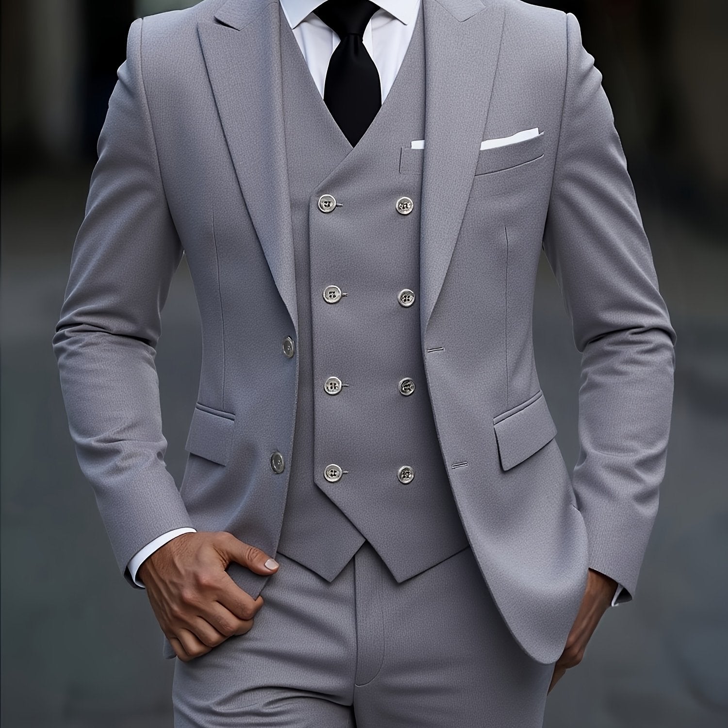 2024 Men's Slim Fit Business Suit Set - Elastic Fabric, Double Slit   OAXG 
