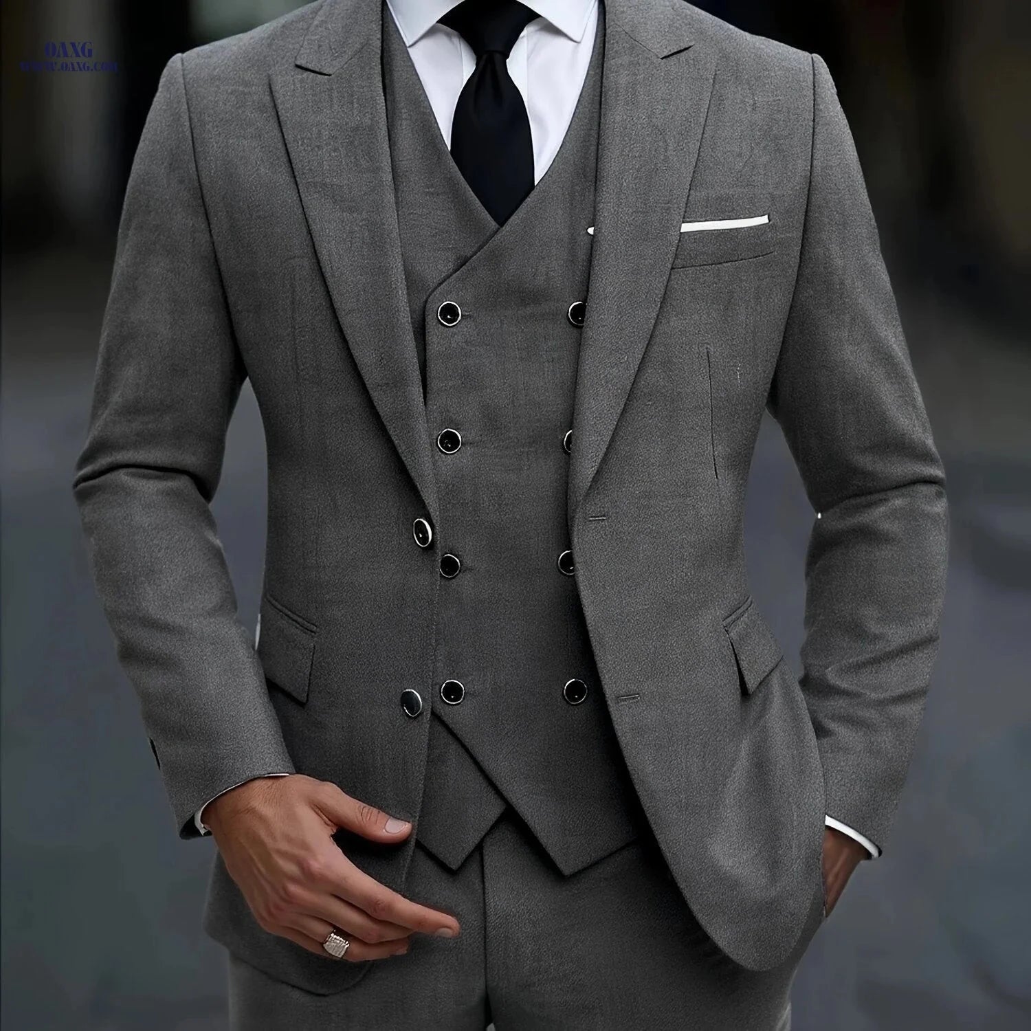 2024 Men's Slim Fit Business Suit Set - Elastic Fabric, Double Slit   OAXG 