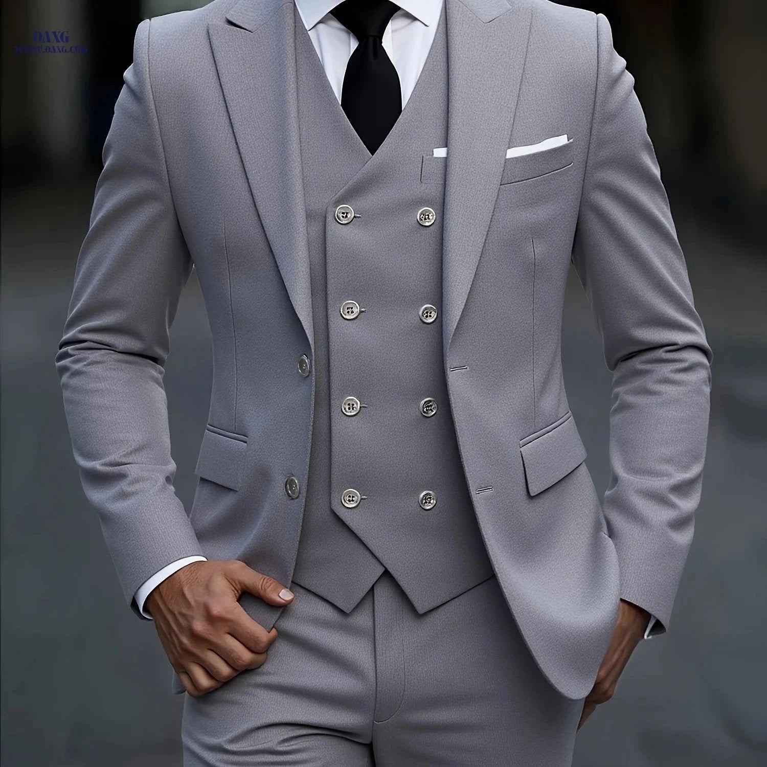 2024 Men's Slim Fit Business Suit Set - Elastic Fabric, Double Slit   OAXG Beige / FR XXS