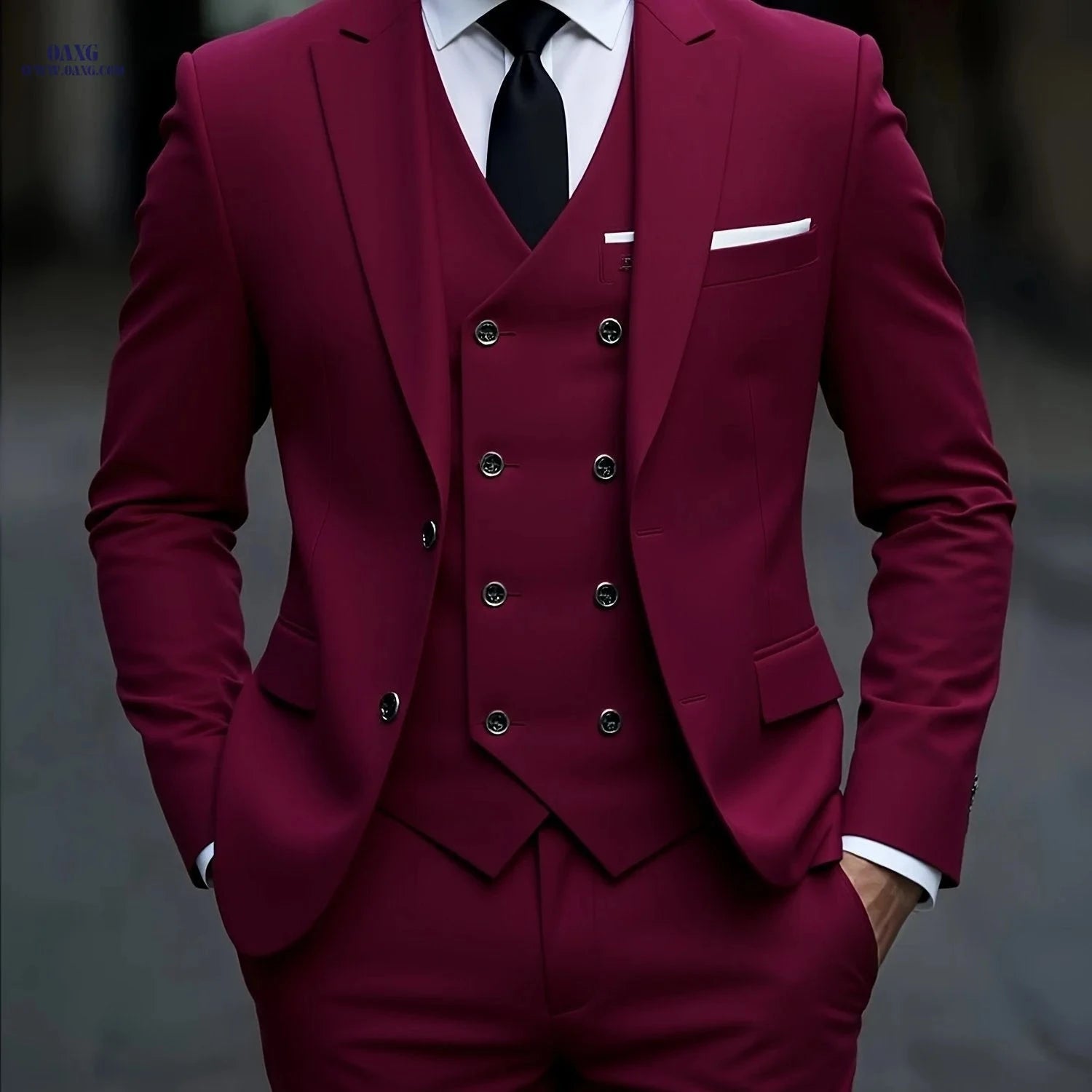 2024 Men's Slim Fit Business Suit Set - Elastic Fabric, Double Slit   OAXG 