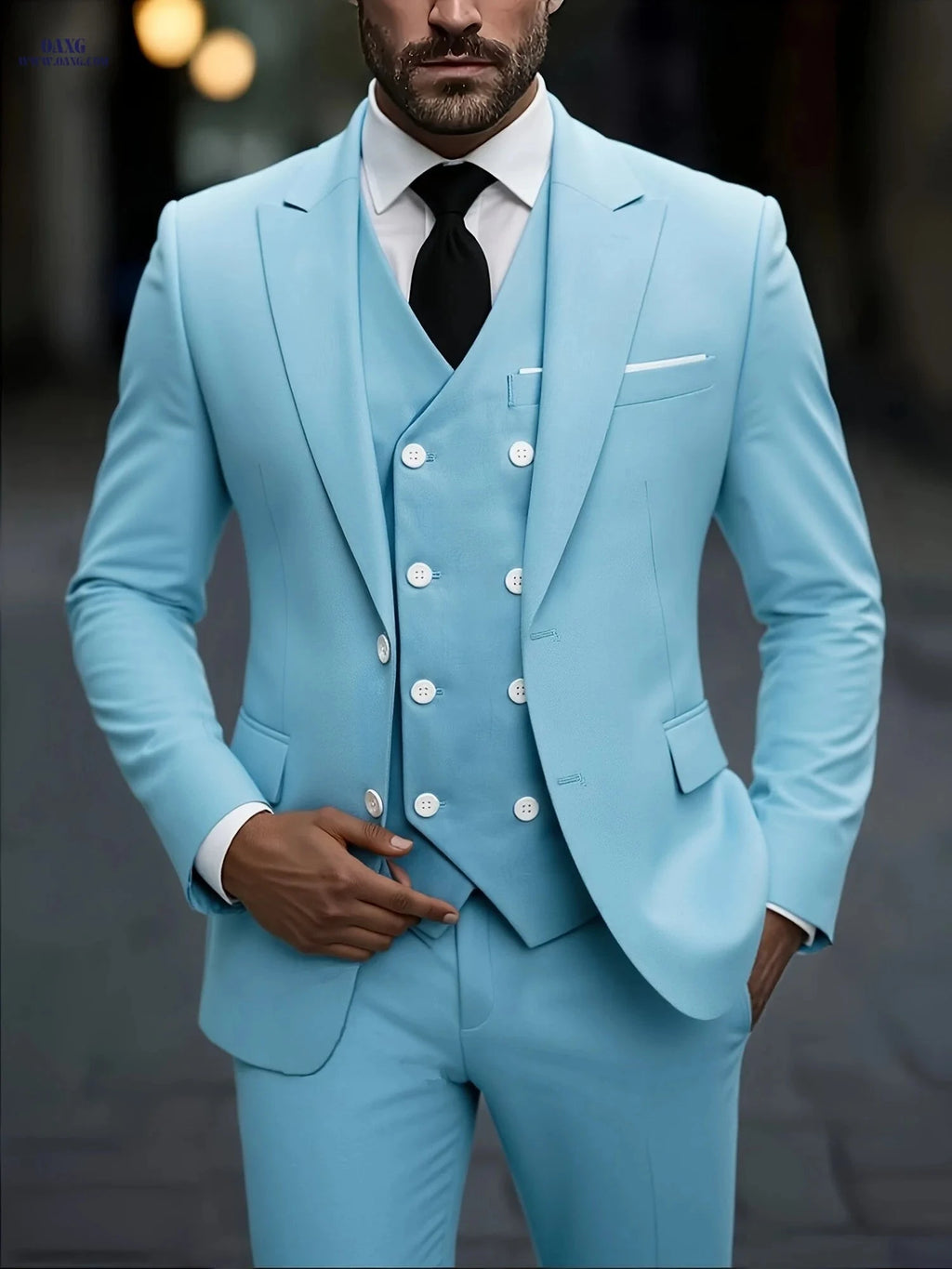 2024 Men's Slim Fit Business Suit Set - Elastic Fabric, Double Slit   OAXG 