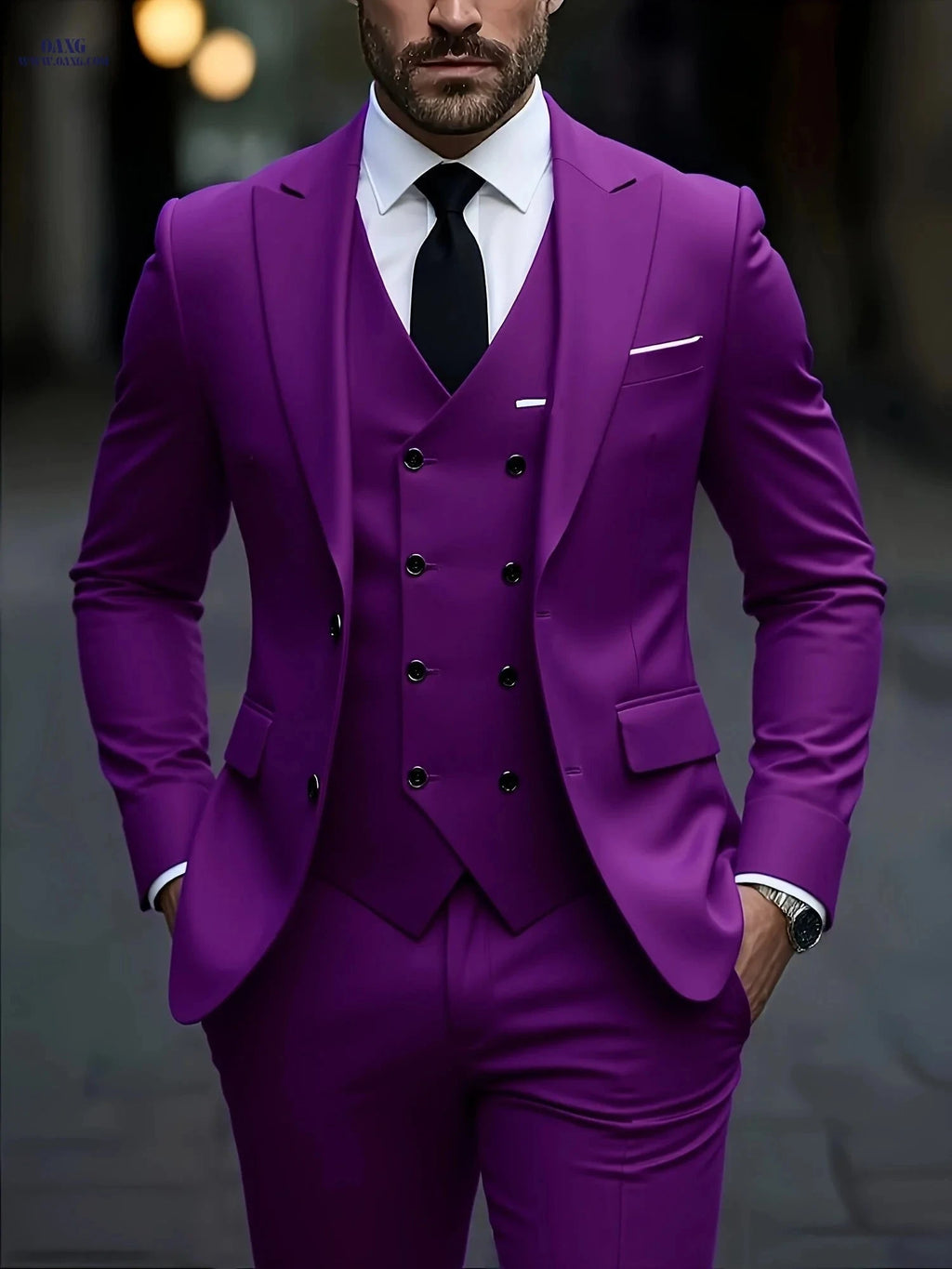 2024 Men's Slim Fit Business Suit Set - Elastic Fabric, Double Slit   OAXG 