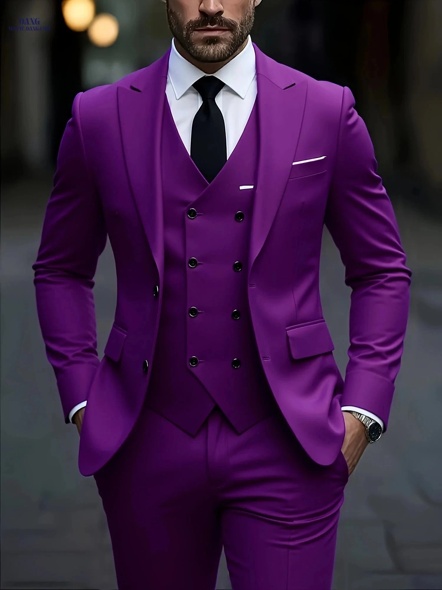 2024 Men's Slim Fit Business Suit Set - Elastic Fabric, Double Slit   OAXG 