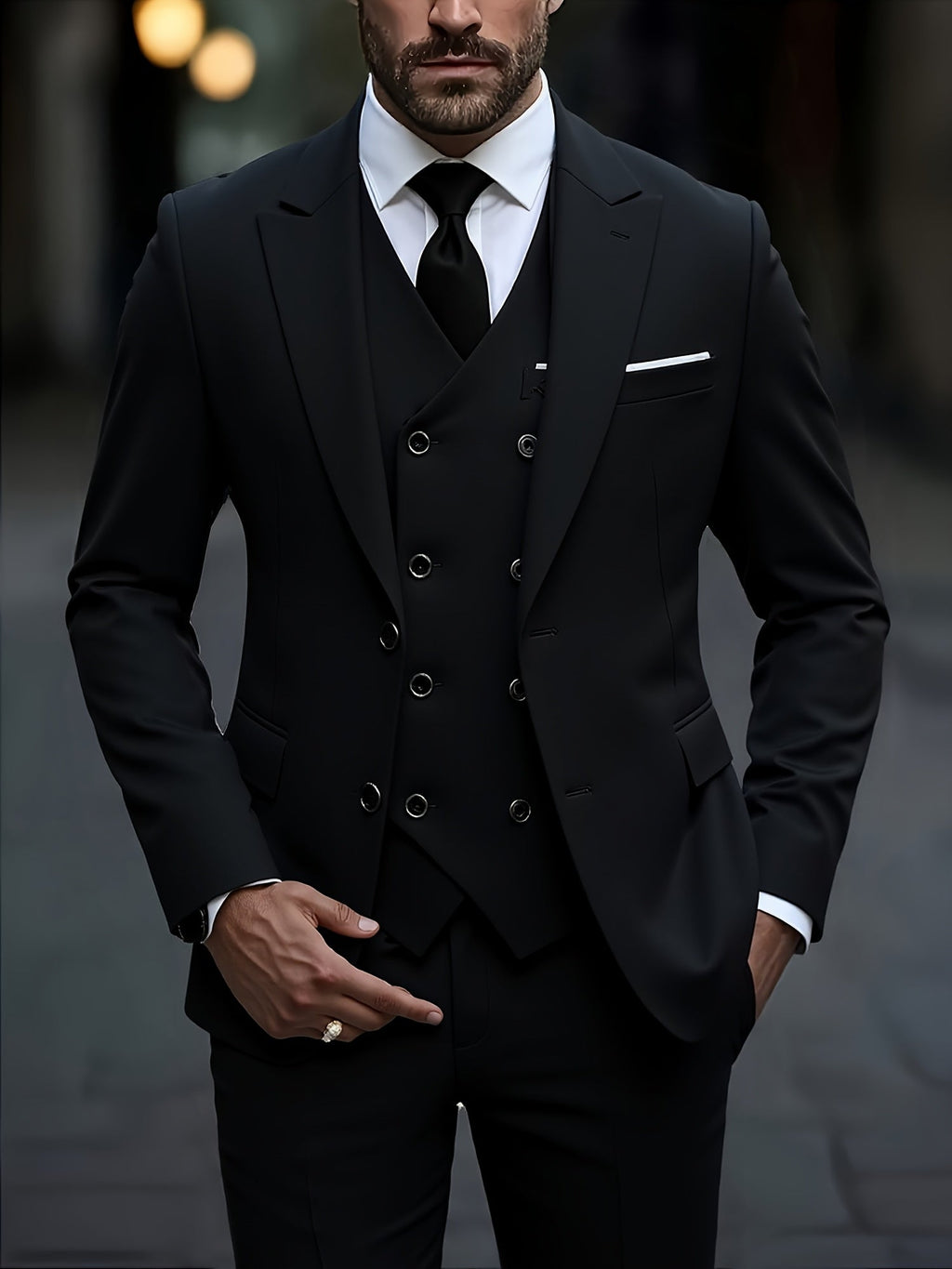 2024 Men's Slim Fit Business Suit Set - Elastic Fabric, Double Slit   OAXG 