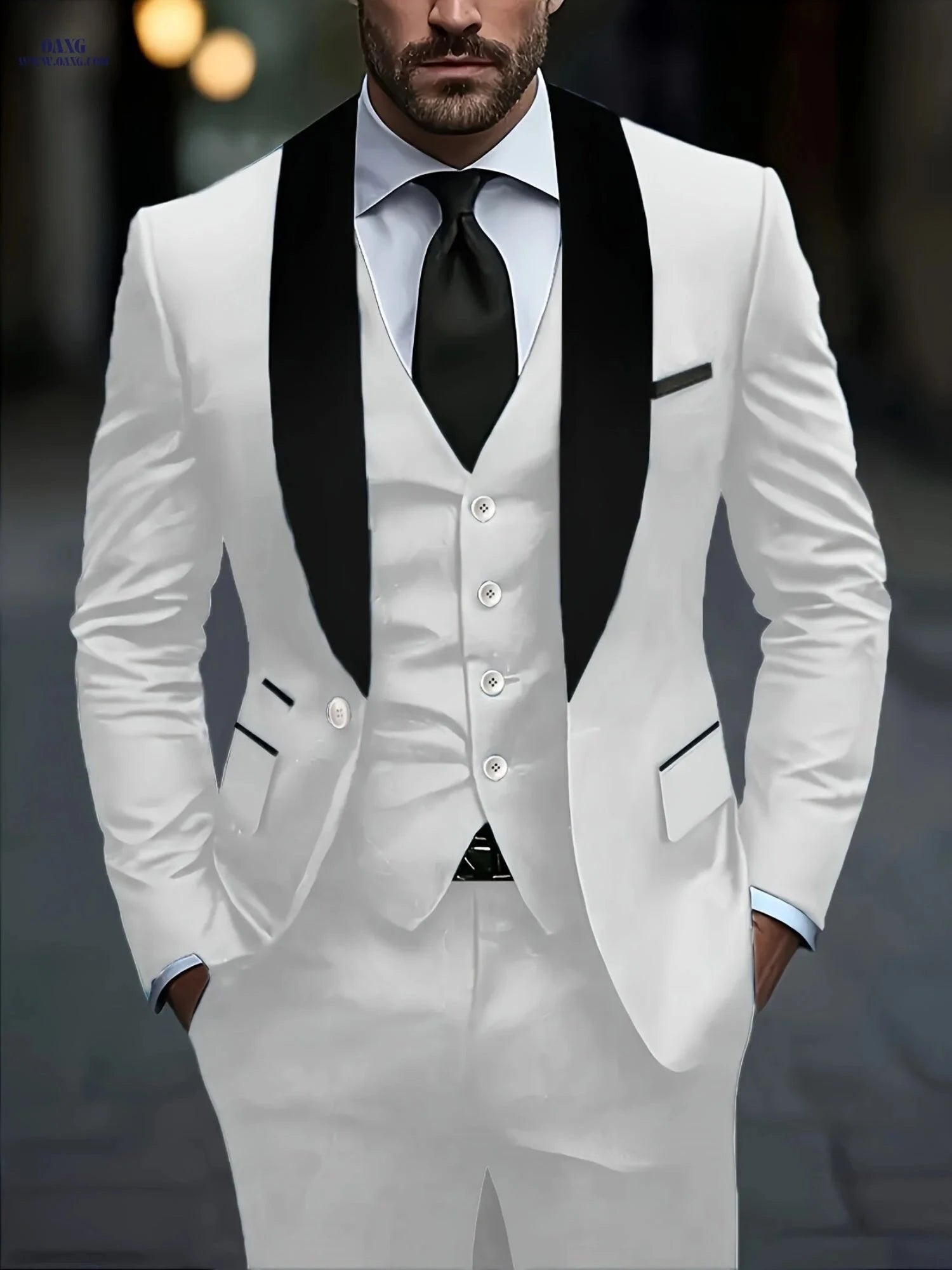 2024 Men's Slim Fit Dress Suit Set with Blazer, Vest & Pants   OAXG 