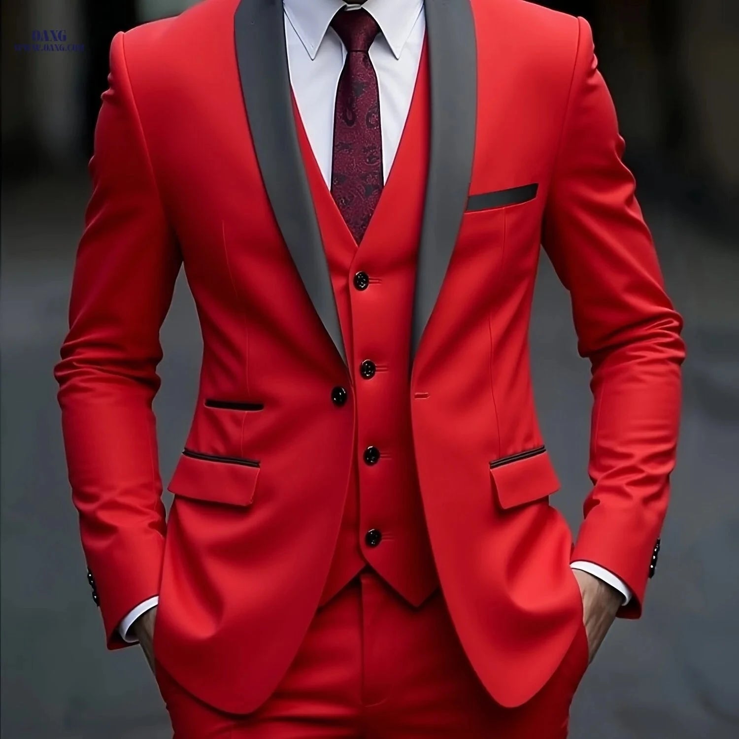 2024 Men's Slim Fit Dress Suit Set with Blazer, Vest & Pants   OAXG 