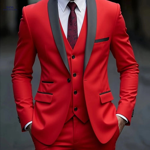 2024 Men's Slim Fit Dress Suit Set with Blazer, Vest & Pants   OAXG 