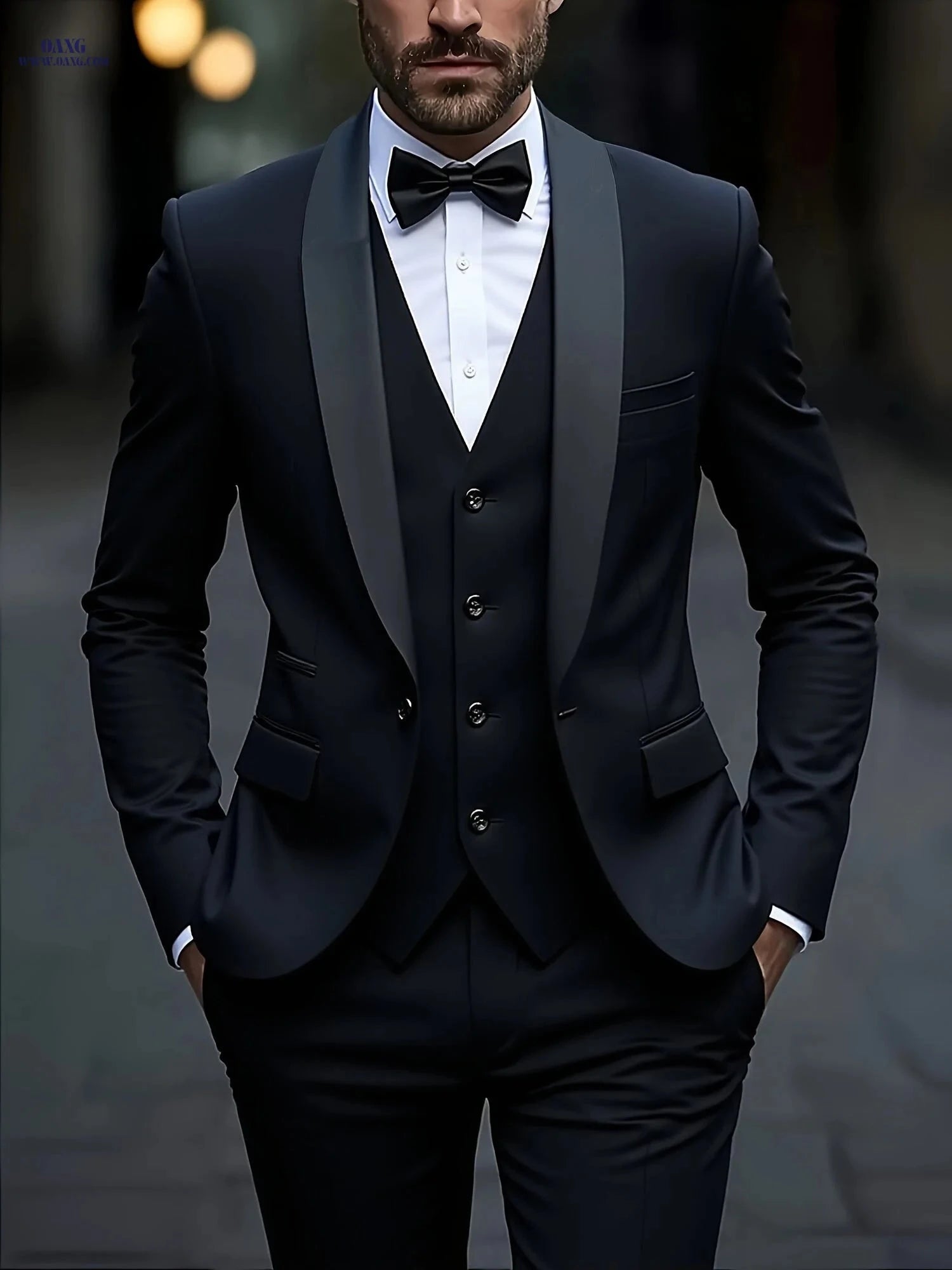 2024 Men's Slim Fit Dress Suit Set with Blazer, Vest & Pants   OAXG White / FR XXS