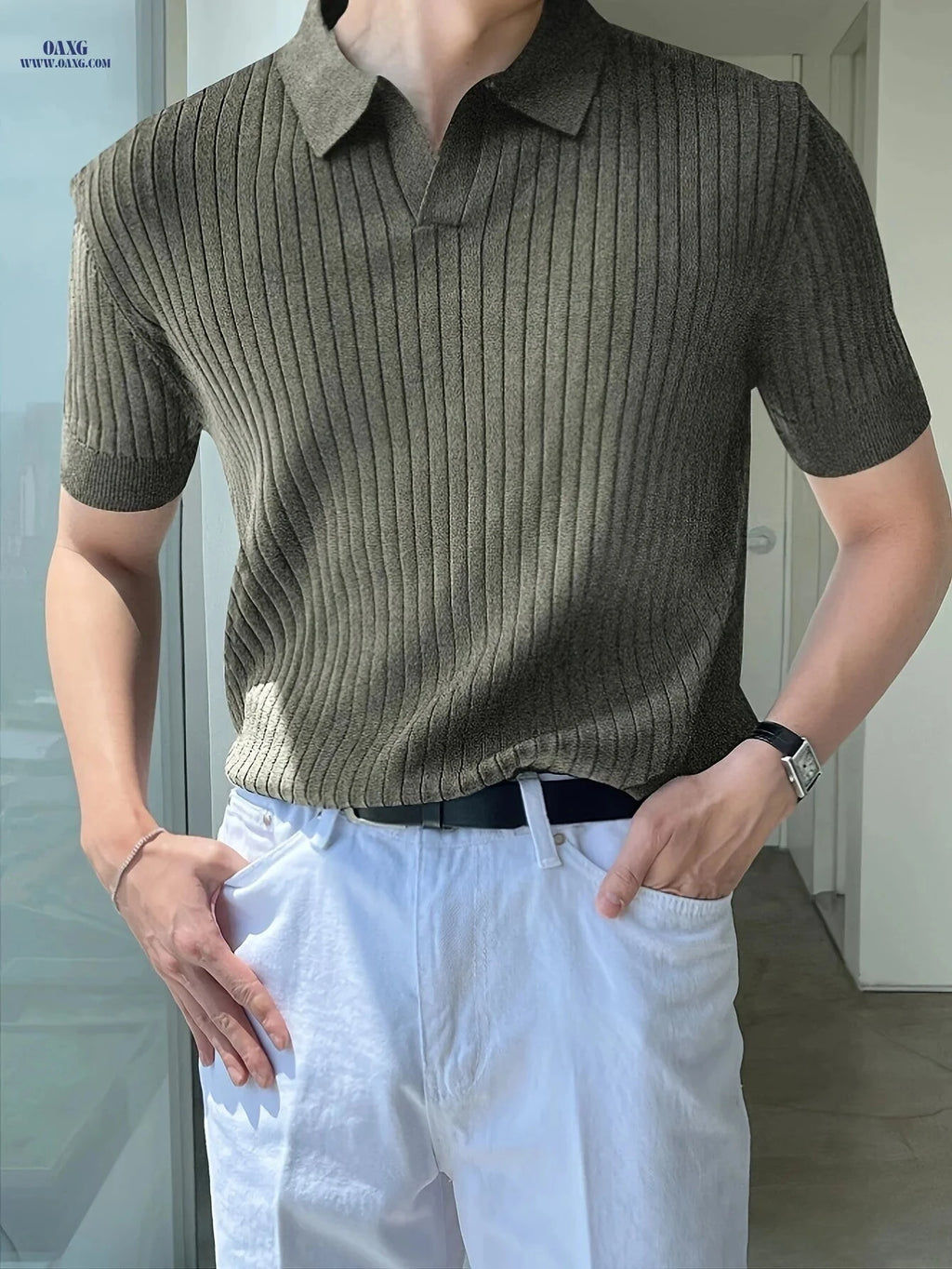 2024 Men's Striped Short Sleeve Polo - Knit Sweater, All-Season Style   OAXG 