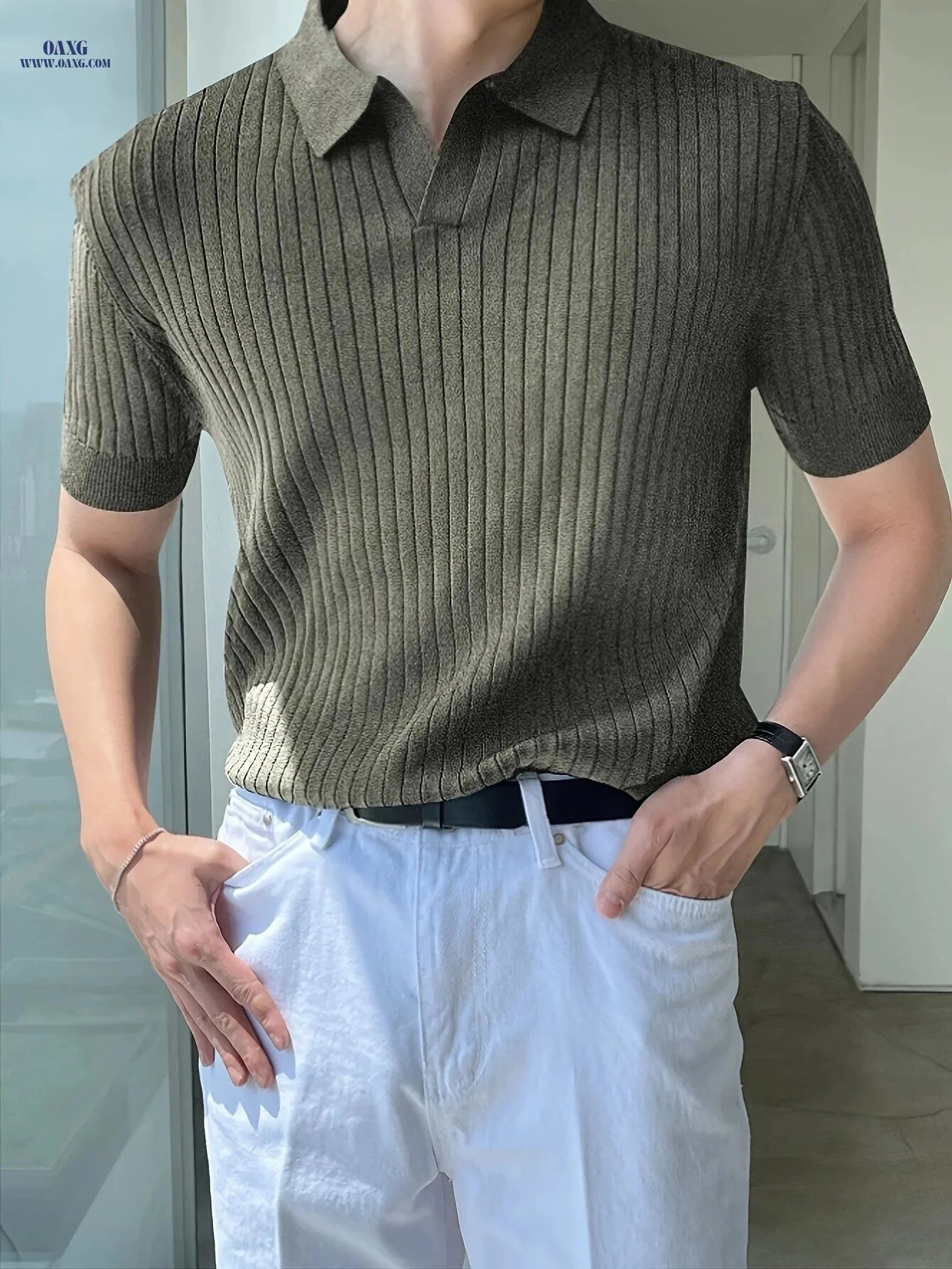 2024 Men's Striped Short Sleeve Polo - Knit Sweater, All-Season Style   OAXG 