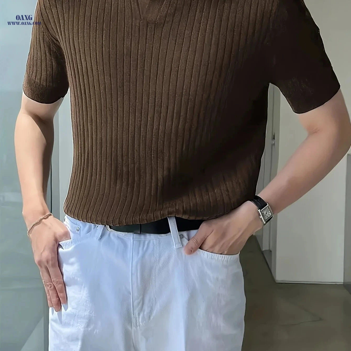 2024 Men's Striped Short Sleeve Polo - Knit Sweater, All-Season Style   OAXG 