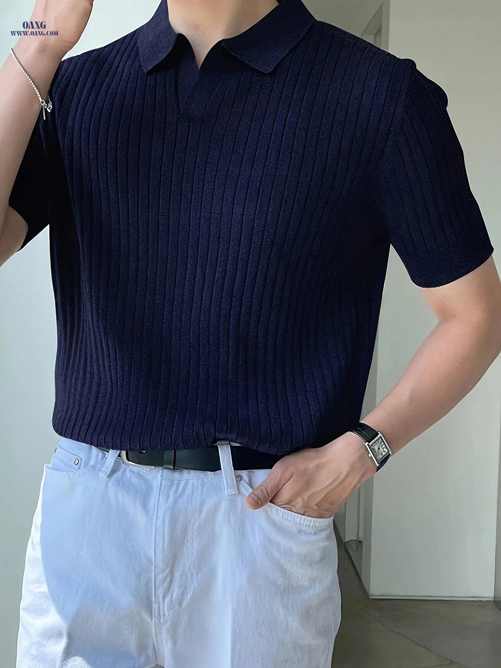 2024 Men's Striped Short Sleeve Polo - Knit Sweater, All-Season Style   OAXG 