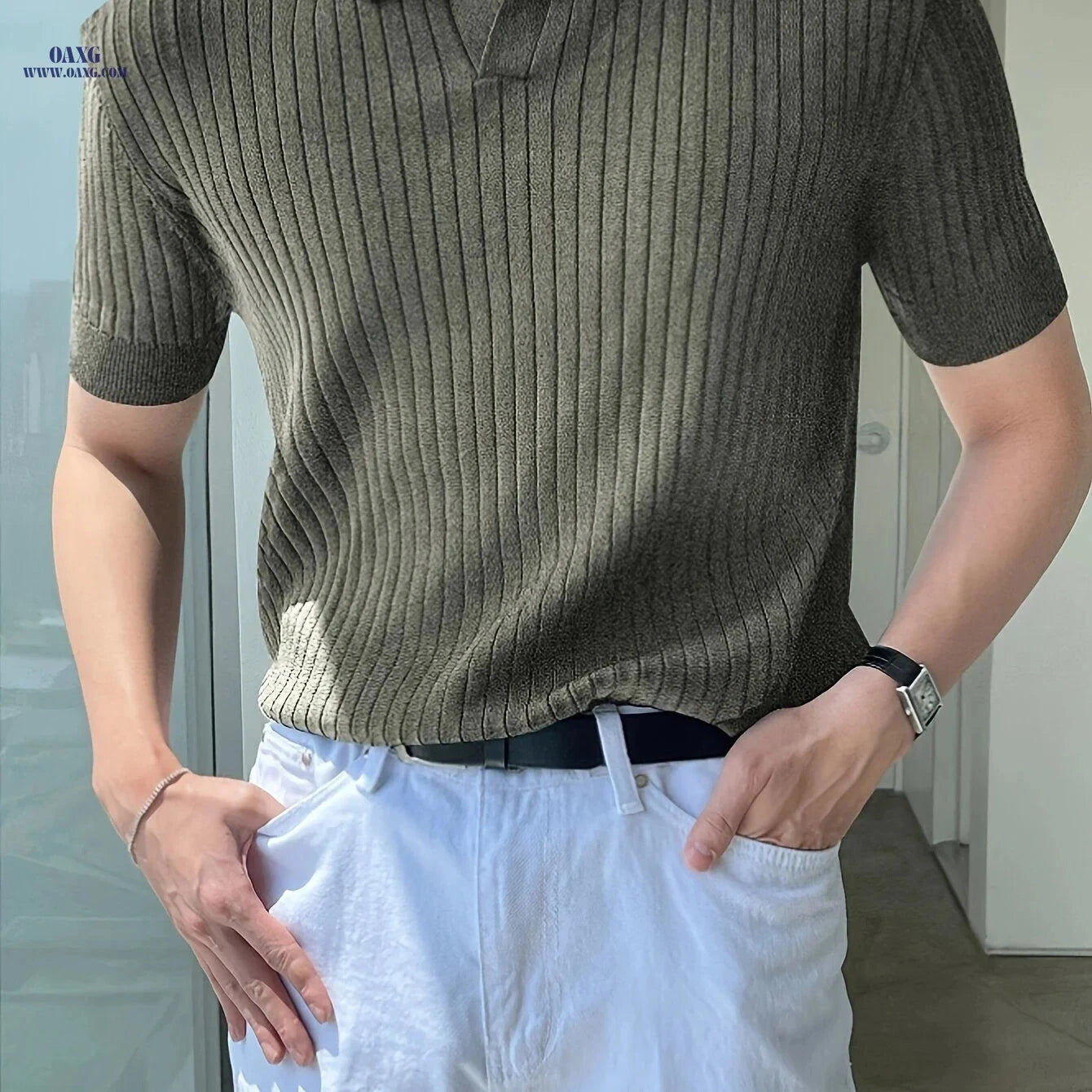 2024 Men's Striped Short Sleeve Polo - Knit Sweater, All-Season Style   OAXG 