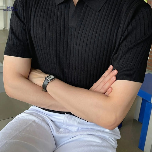 2024 Men's Striped Short Sleeve Polo - Knit Sweater, All-Season Style   OAXG Olive Green / FR L