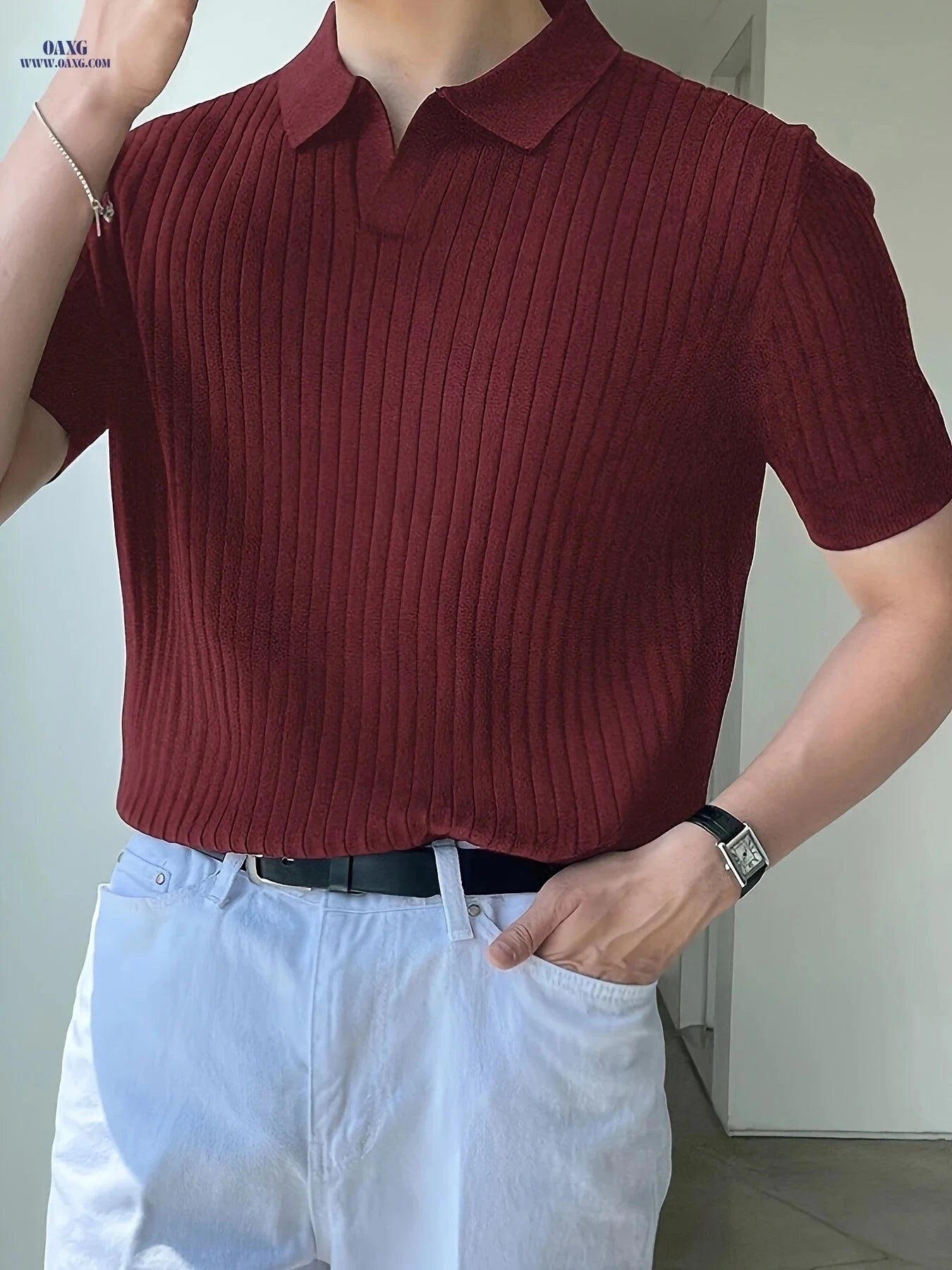 2024 Men's Striped Short Sleeve Polo - Knit Sweater, All-Season Style   OAXG Olive Green / FR L