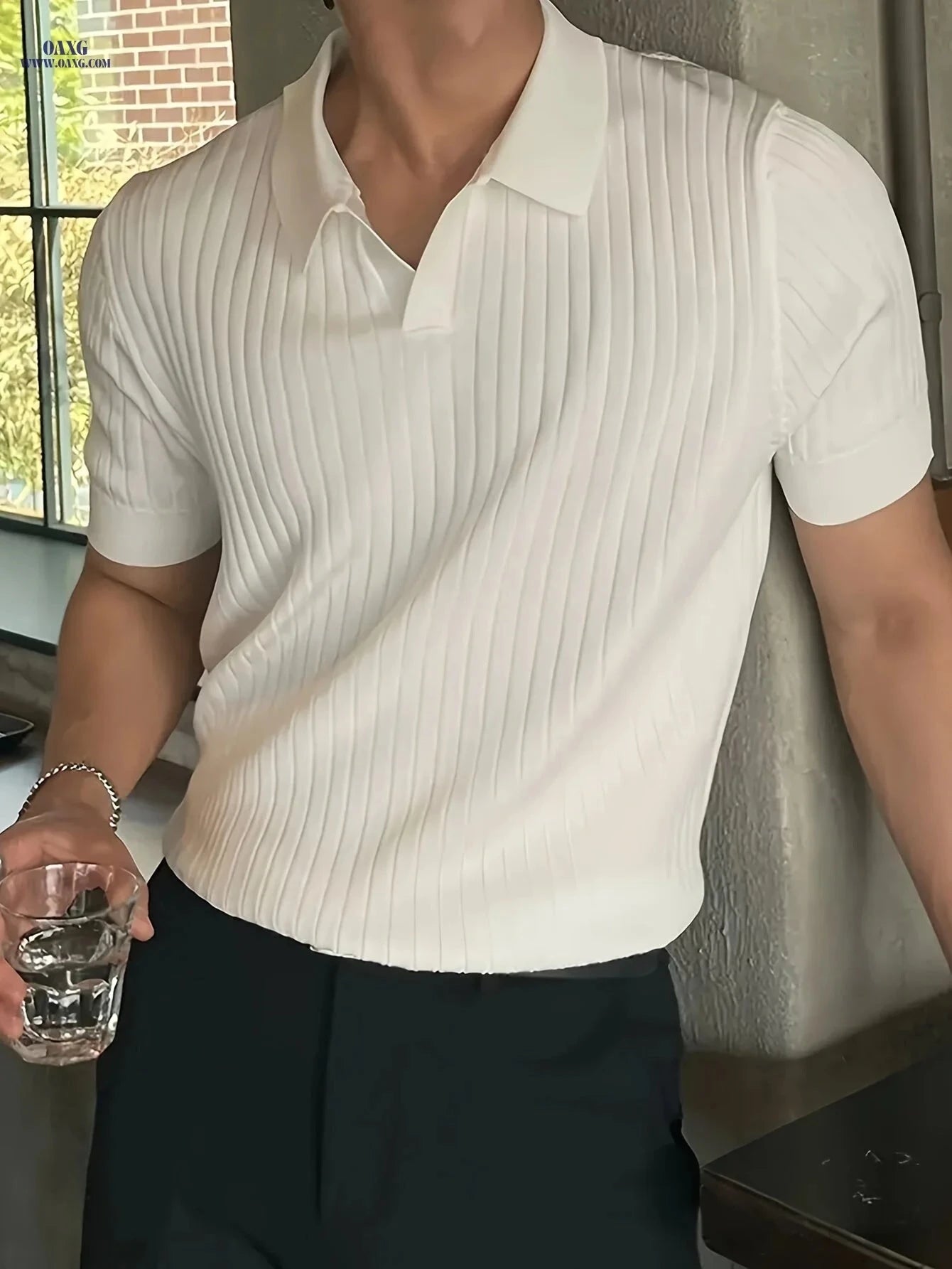 2024 Men's Striped Short Sleeve Polo - Knit Sweater, All-Season Style   OAXG Olive Green / FR L