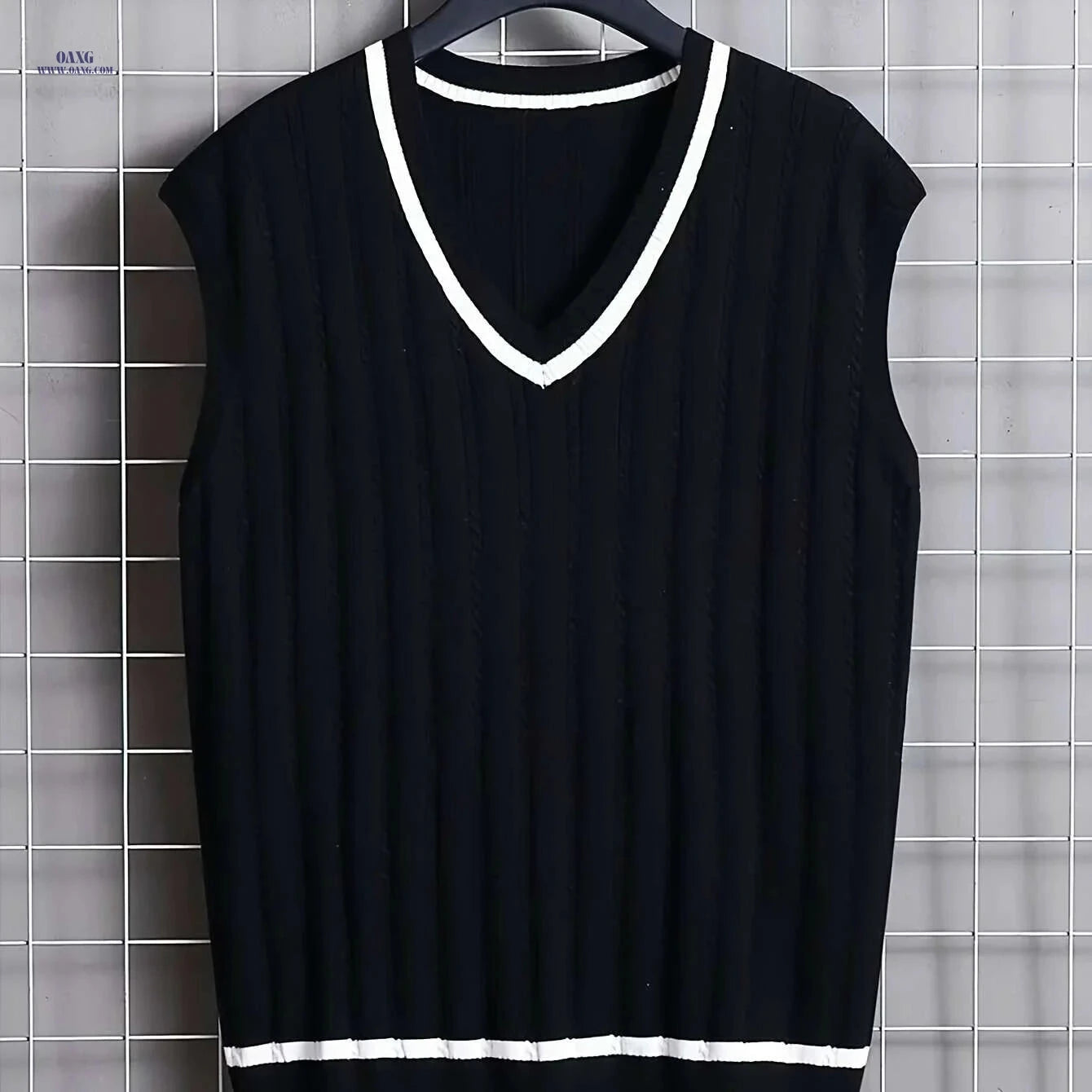 2024 Men's Twist Knit Sweater Vest - V-neck, Medium Stretch Design   OAXG Navy Blue / S