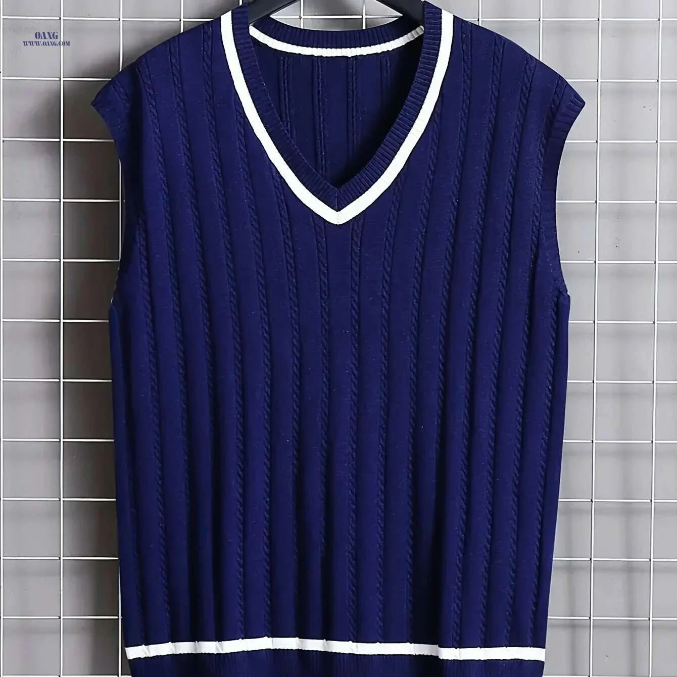 2024 Men's Twist Knit Sweater Vest - V-neck, Medium Stretch Design   OAXG Navy Blue / S
