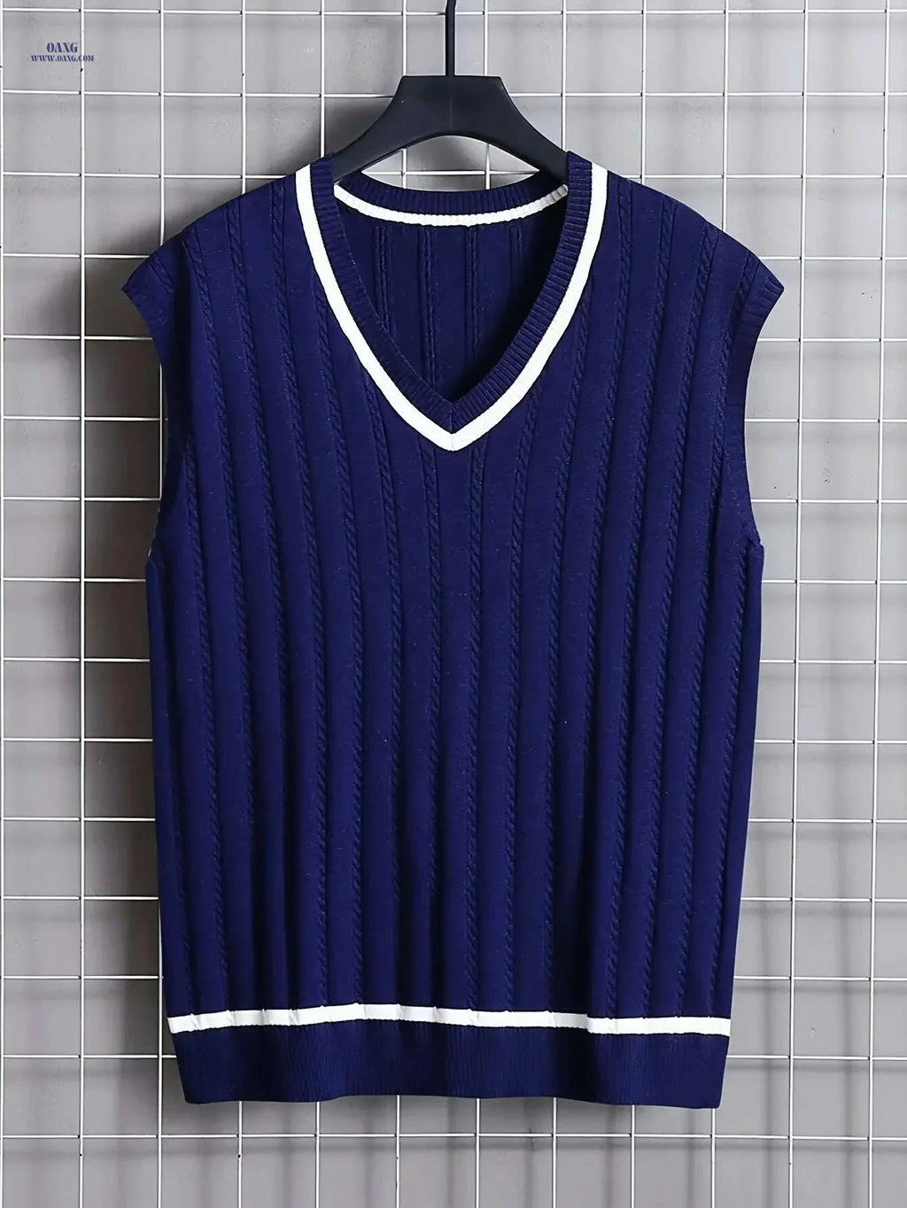 2024 Men's Twist Knit Sweater Vest - V-neck, Medium Stretch Design   OAXG Navy Blue / S
