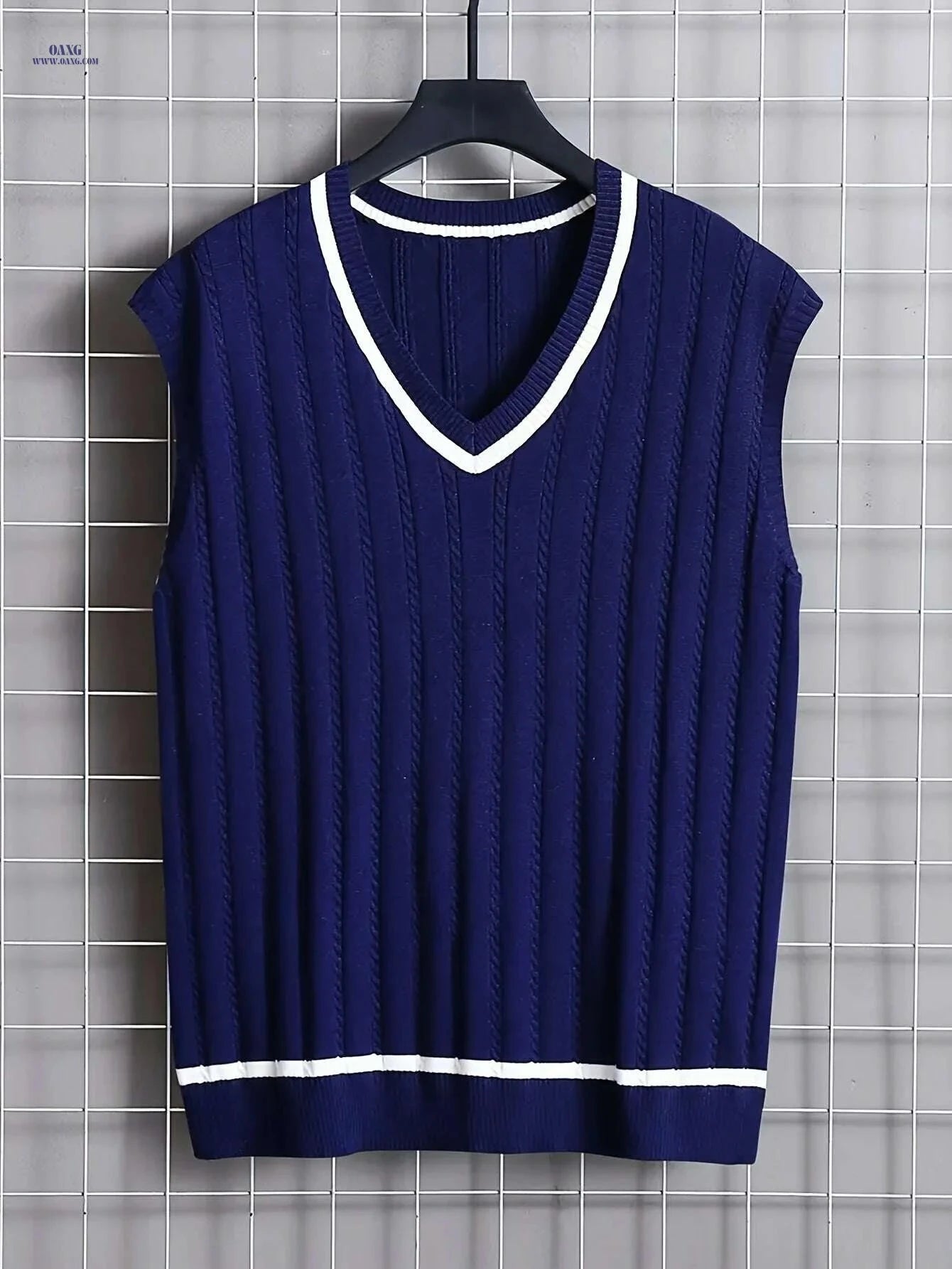 2024 Men's Twist Knit Sweater Vest - V-neck, Medium Stretch Design   OAXG Navy Blue / S