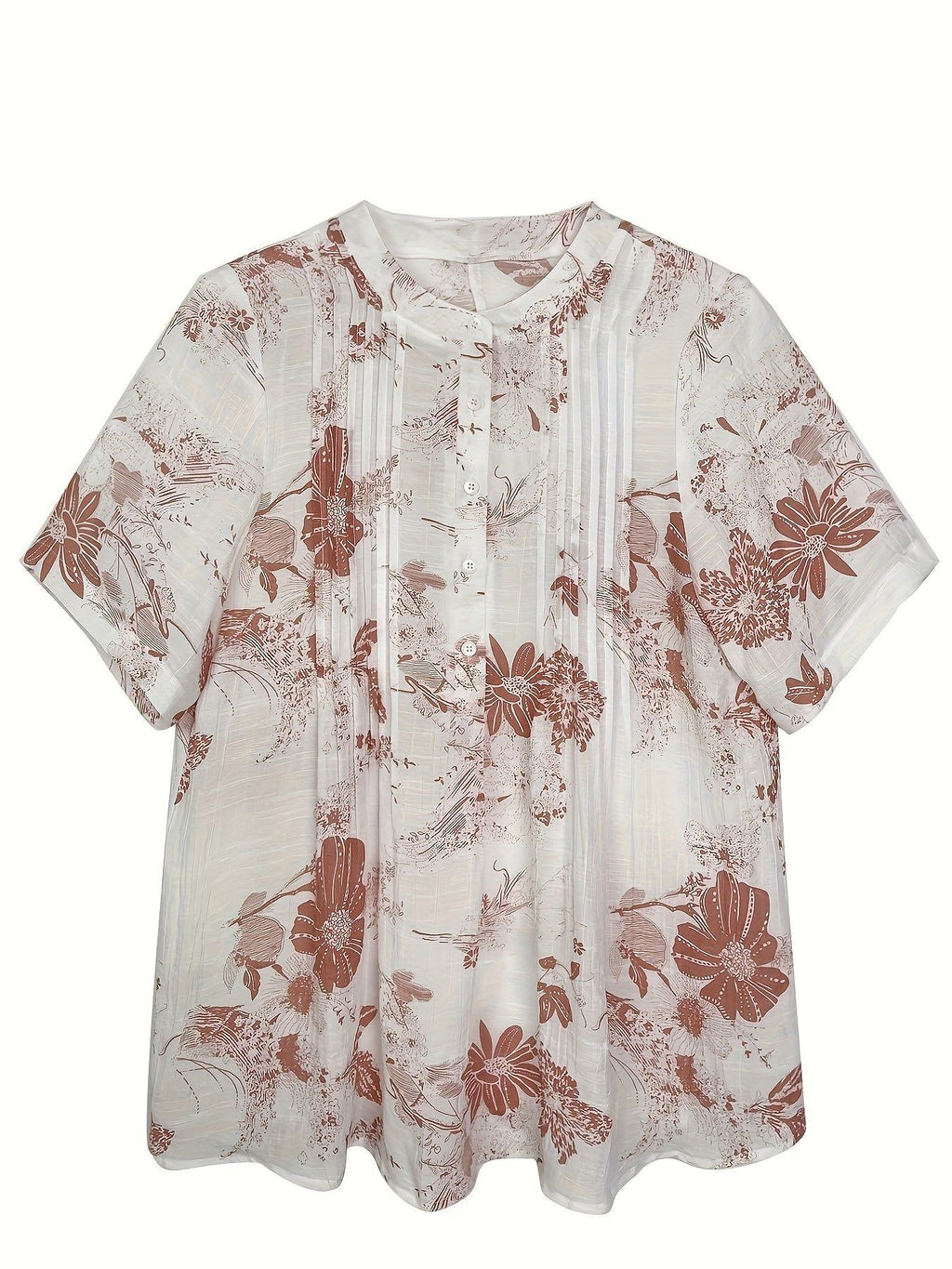 2024 Spring/Summer Striped Round Neck Front Button A-Line Blouse   OAXG The color of rouge / S
