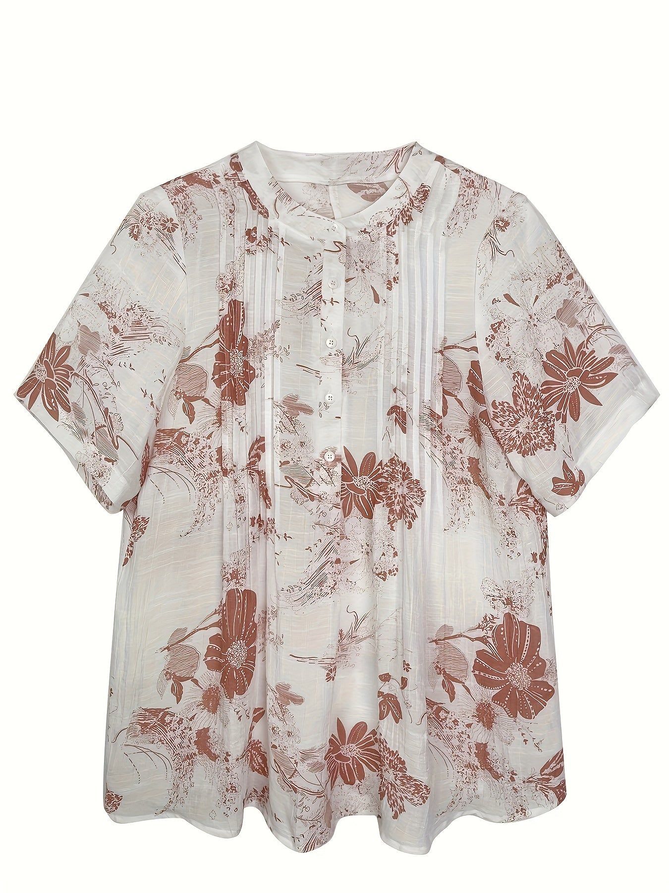 2024 Spring/Summer Striped Round Neck Front Button A-Line Blouse   OAXG The color of rouge / S