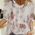 2024 Spring/Summer Striped Round Neck Front Button A-Line Blouse   OAXG The color of rouge / S