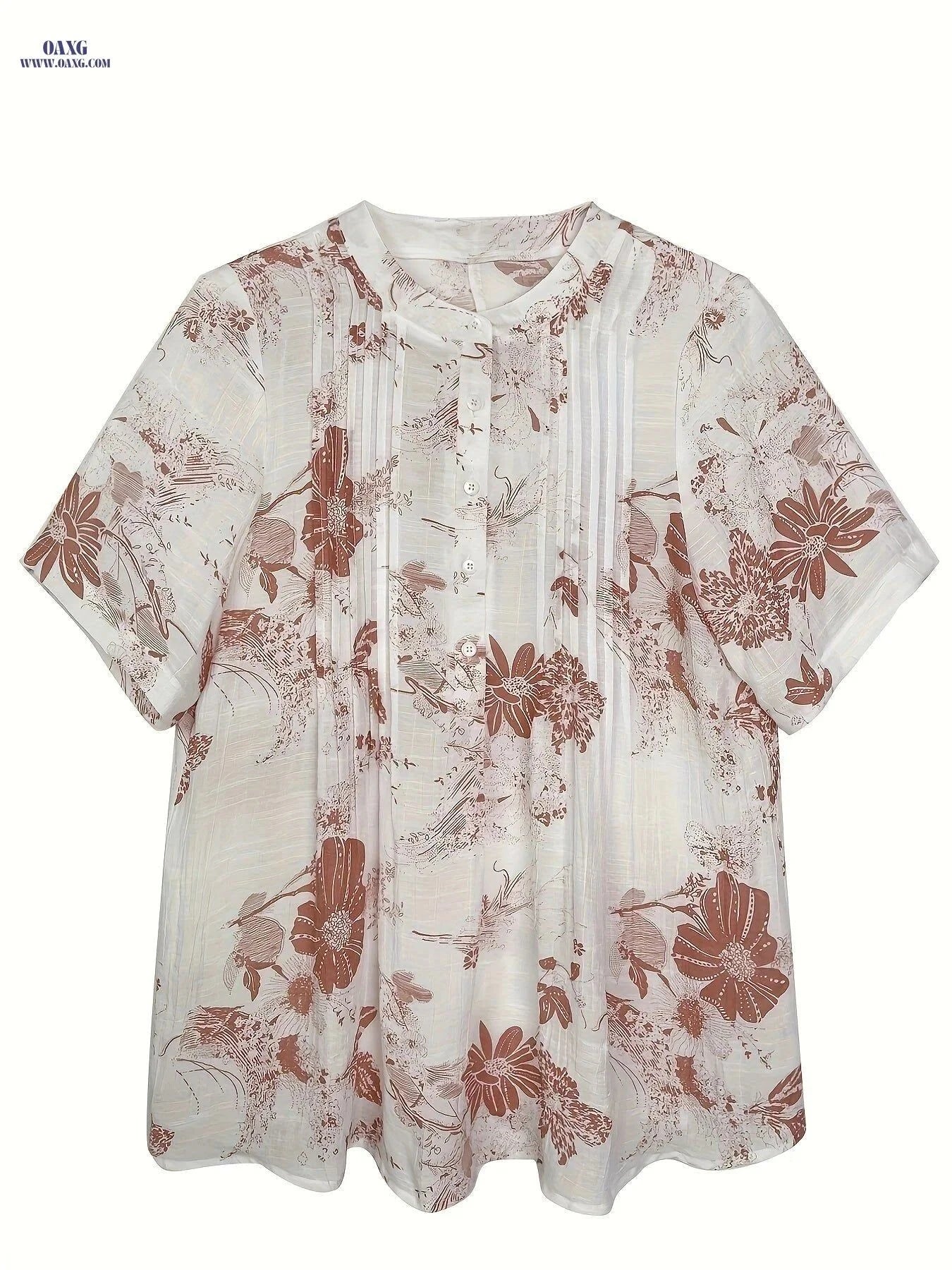 2024 Striped A-Line Blouse - Spring/Summer Casual Round Neck   OAXG The color of rouge / S