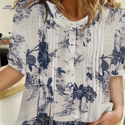 2024 Striped A-Line Blouse - Spring/Summer Casual Round Neck   OAXG The color of rouge / S
