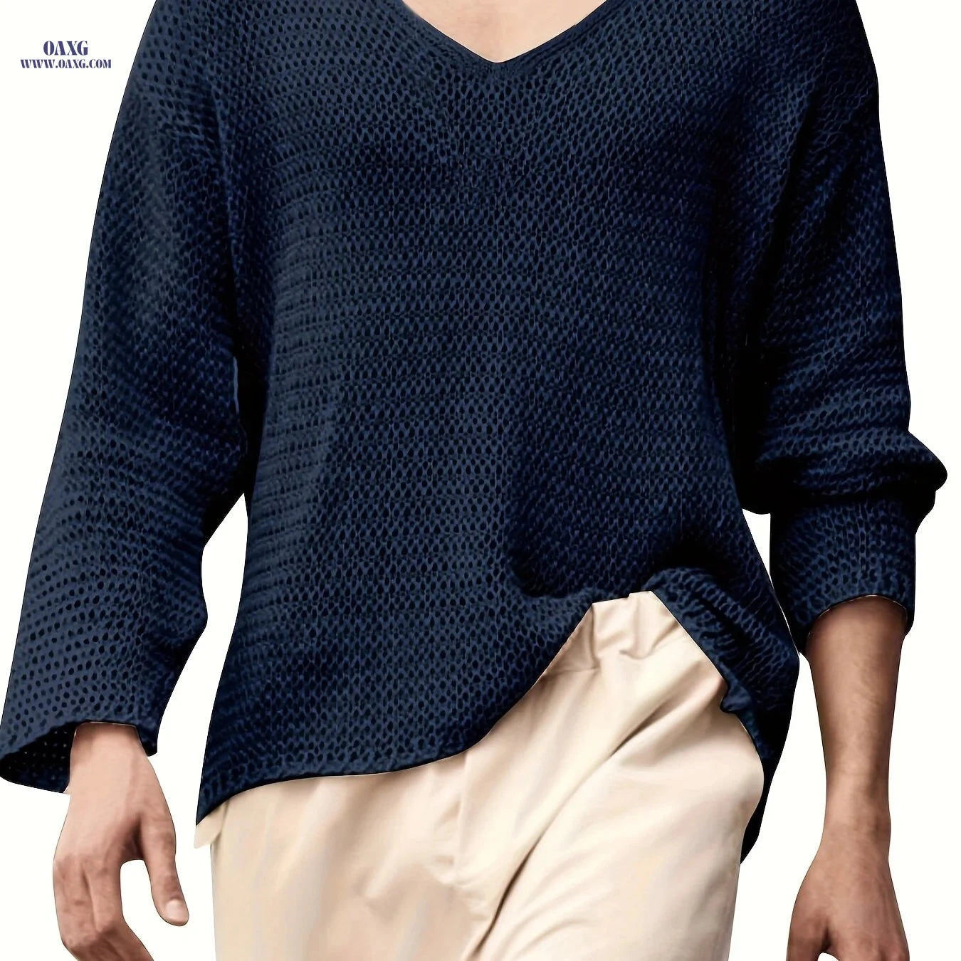 2024 Vintage Men's V-Neck Sweater - Loose Fit Casual Knit   OAXG Black / FR S
