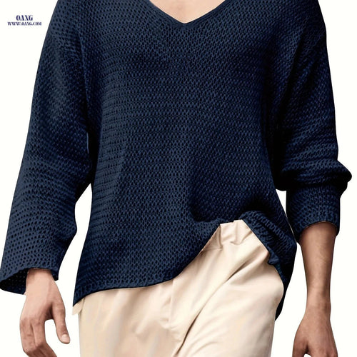 2024 Vintage Men's V-Neck Sweater - Loose Fit Casual Knit   OAXG Black / FR S