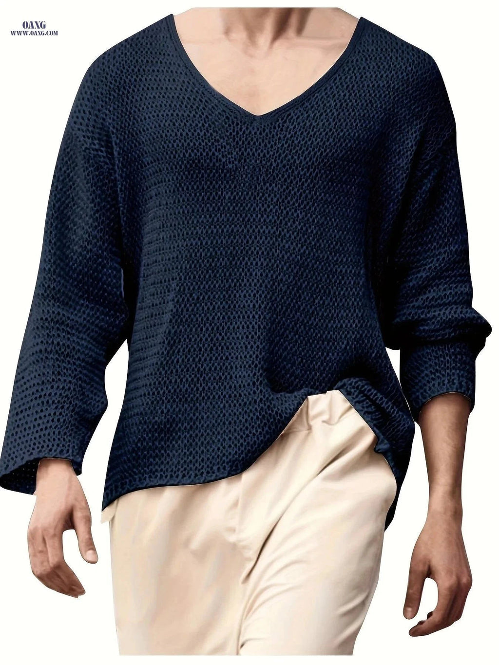 2024 Vintage Men's V-Neck Sweater - Loose Fit Casual Knit   OAXG Black / FR S