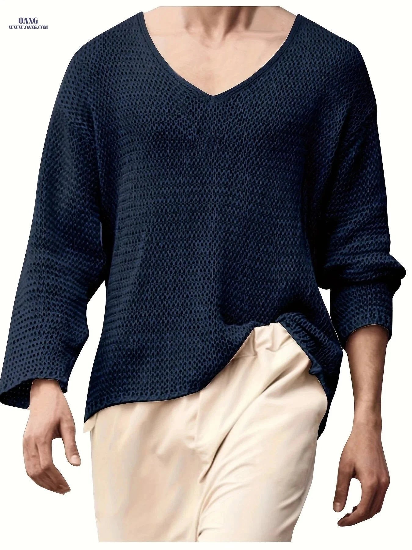 2024 Vintage Men's V-Neck Sweater - Loose Fit Casual Knit   OAXG Black / FR S