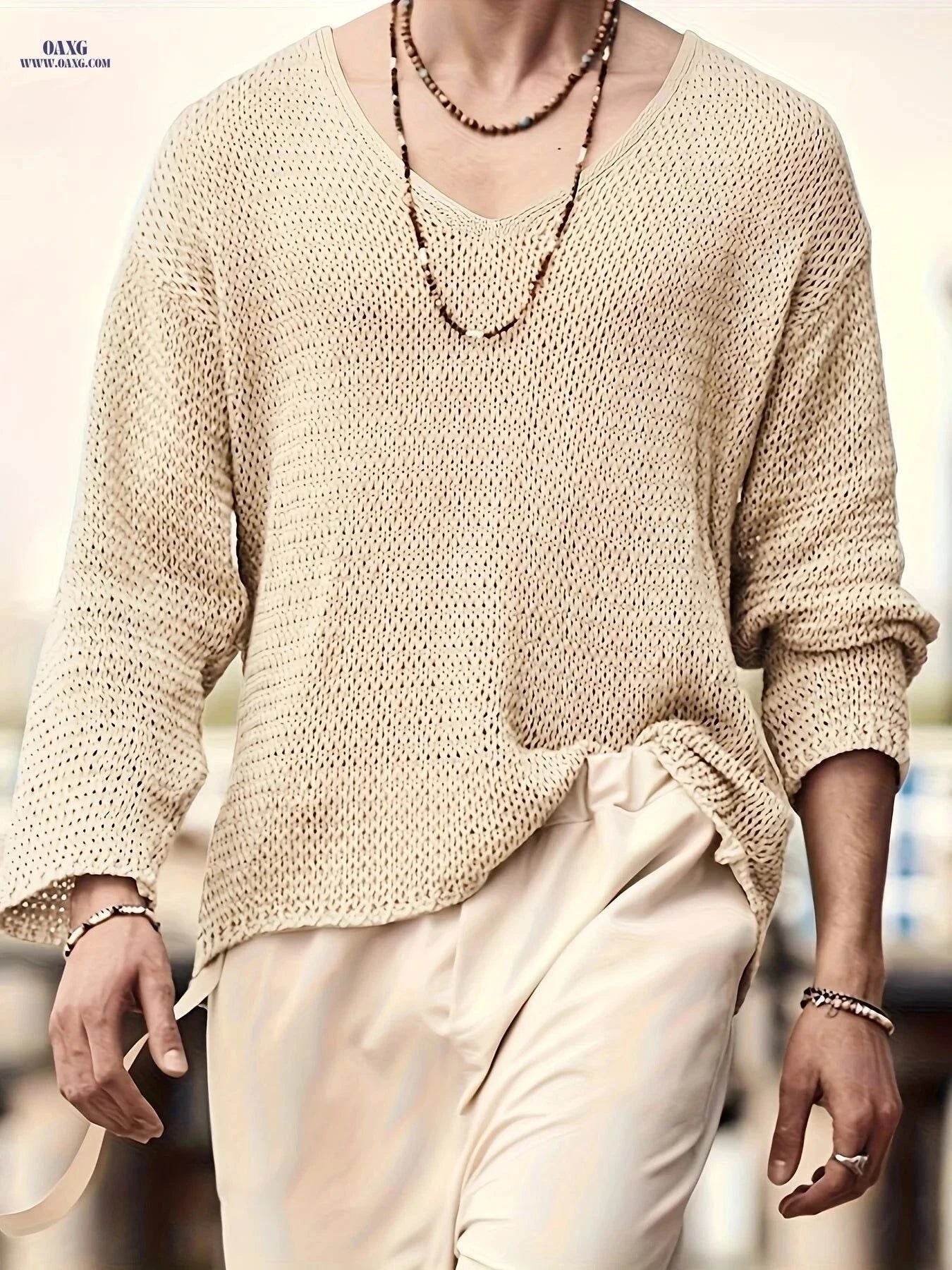 2024 Vintage Men's V-Neck Sweater - Loose Fit Casual Knit   OAXG Black / FR S