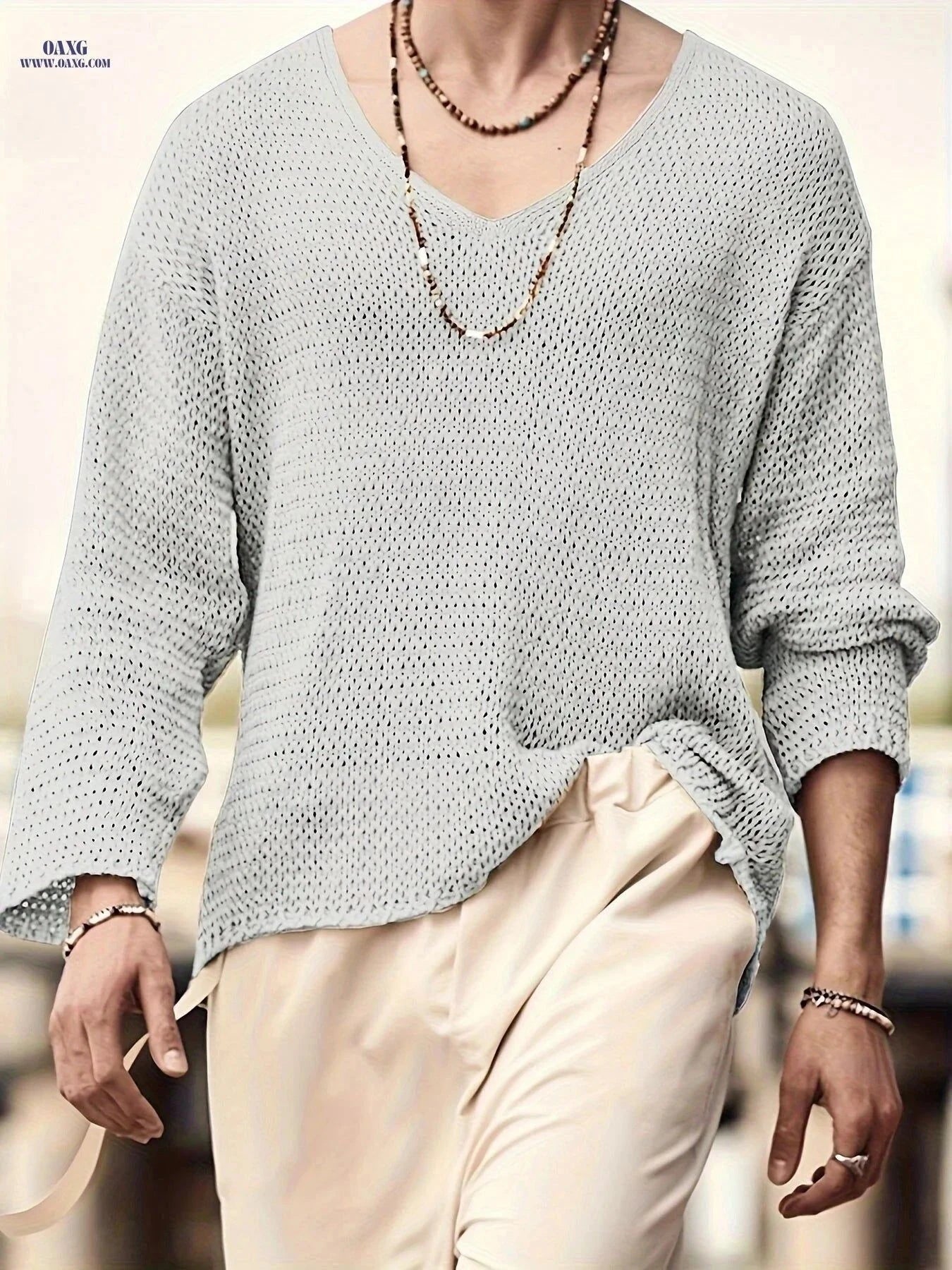 2024 Vintage Men's V-Neck Sweater - Loose Fit Casual Knit   OAXG Black / FR S