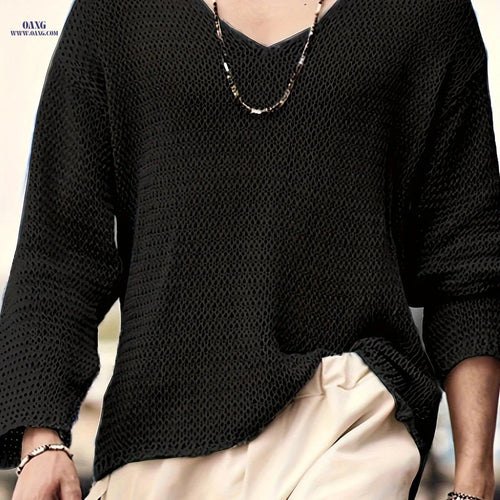 2024 Vintage Men's V-Neck Sweater - Loose Fit Casual Knit   OAXG Black / FR S