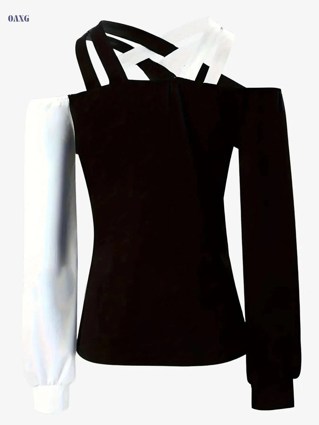 2024 Women's Off-Shoulder Color-Blocked T-Shirt - Casual Spring Style   OAXG Black / S