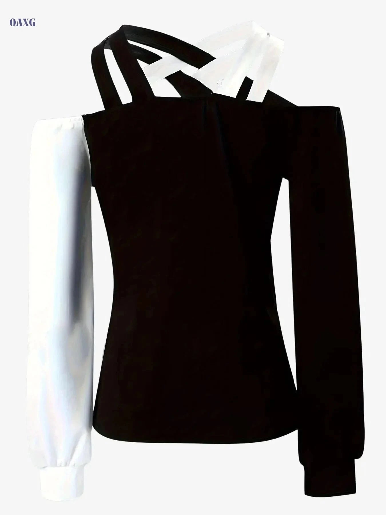 2024 Women's Off-Shoulder Color-Blocked T-Shirt - Casual Spring Style   OAXG Black / S