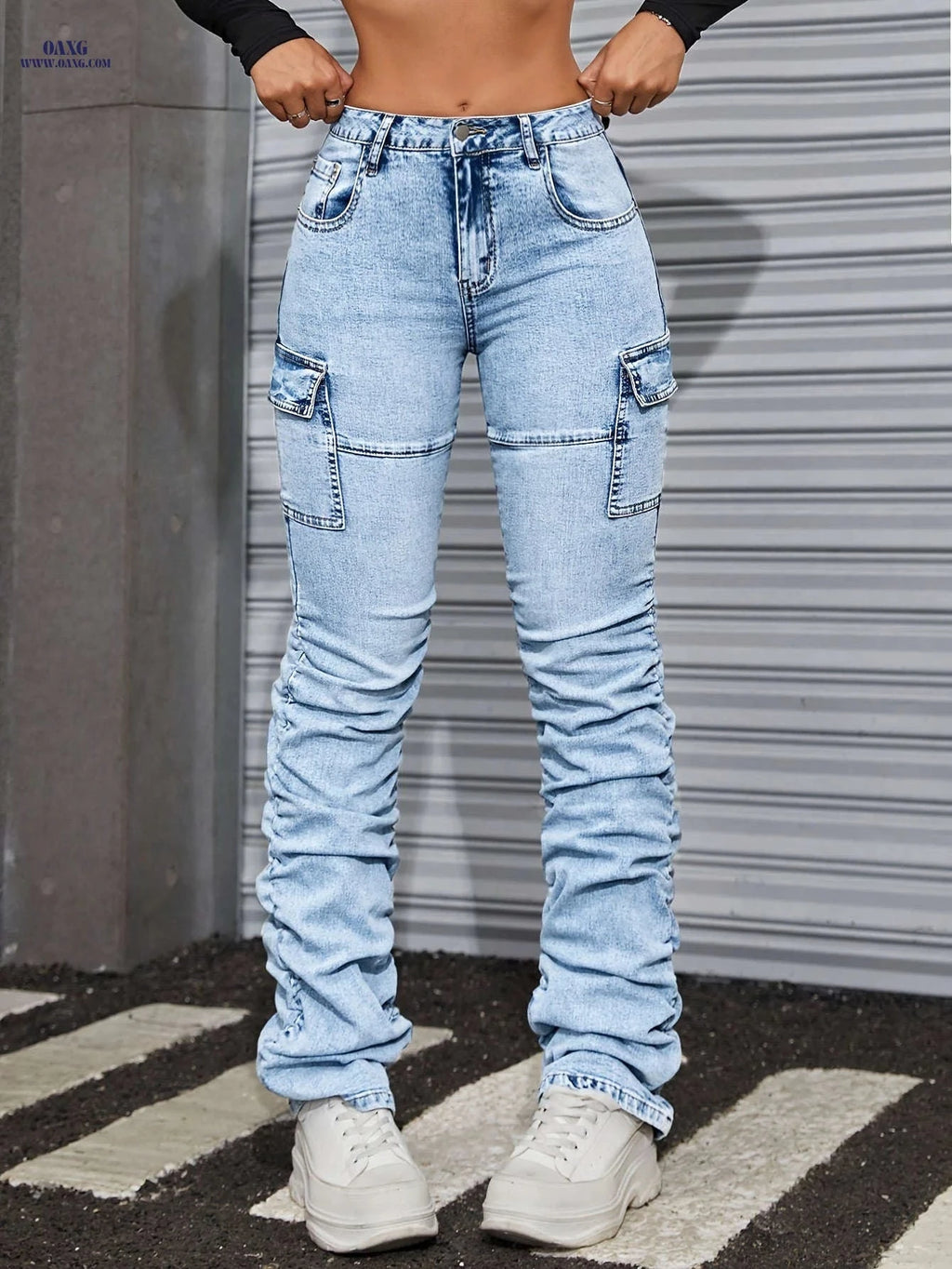 2024 Women's Slim-Fit Jeans - Trendy Casual Denim for All Seasons   OAXG Light Blue / XS