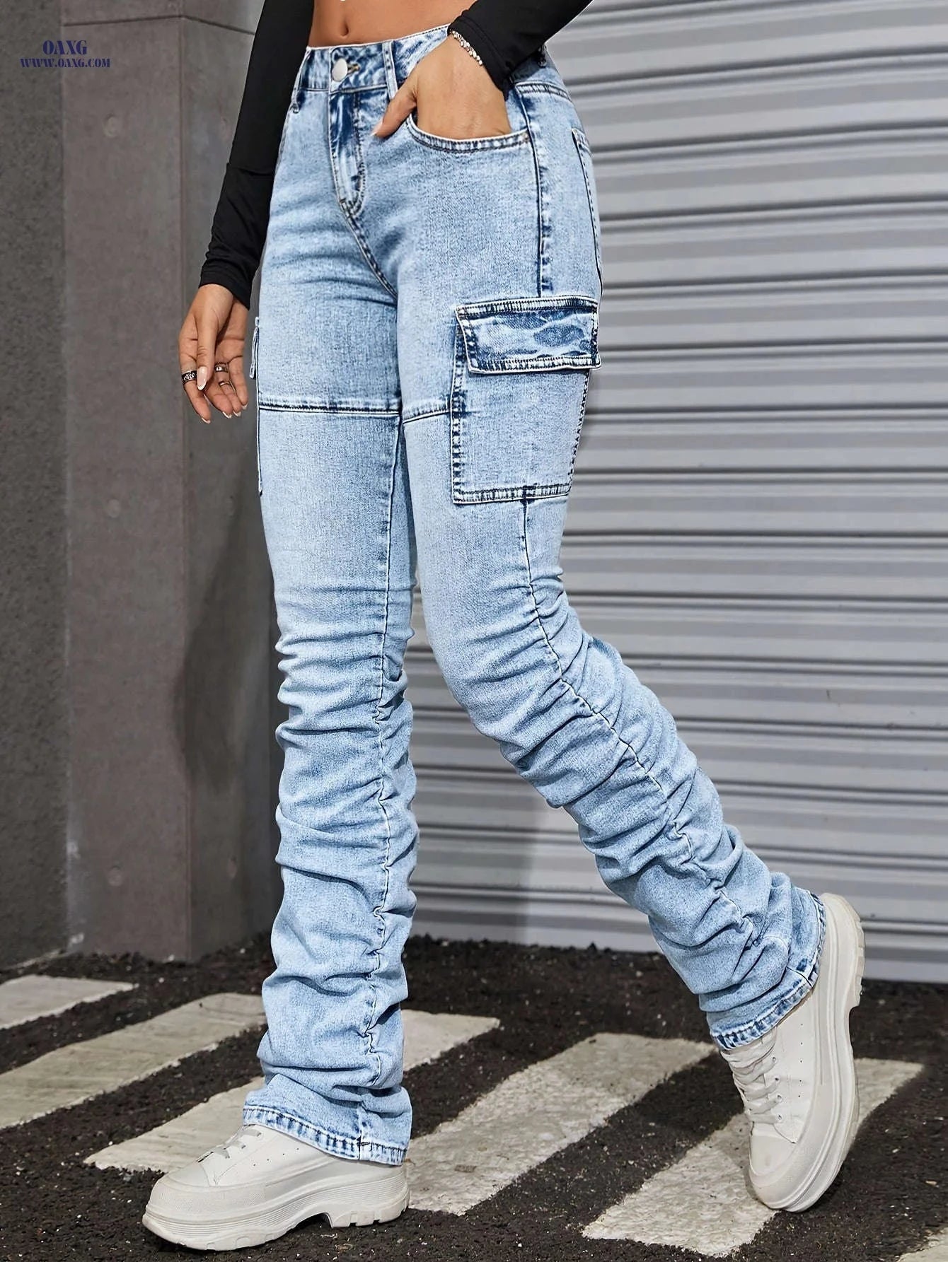 2024 Women's Slim-Fit Jeans - Trendy Casual Denim for All Seasons   OAXG Light Blue / XS