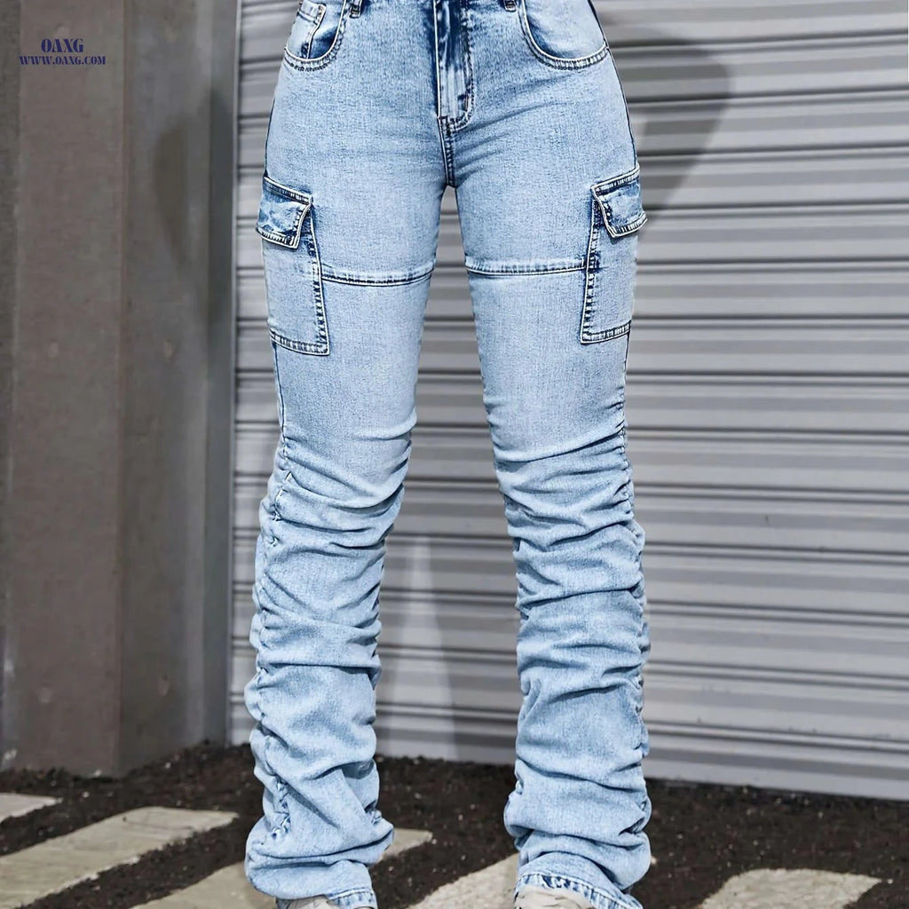 2024 Women's Slim-Fit Jeans - Trendy Casual Denim for All Seasons   OAXG Light Blue / XS