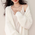 2025 Autumn/Winter New Arrival Mid-Length Buttonless Outerwear, Women's Fashion Korean Style Petite Lazy Look Faux Mink Soft White Cardigan   OAXG White / Asian S/M