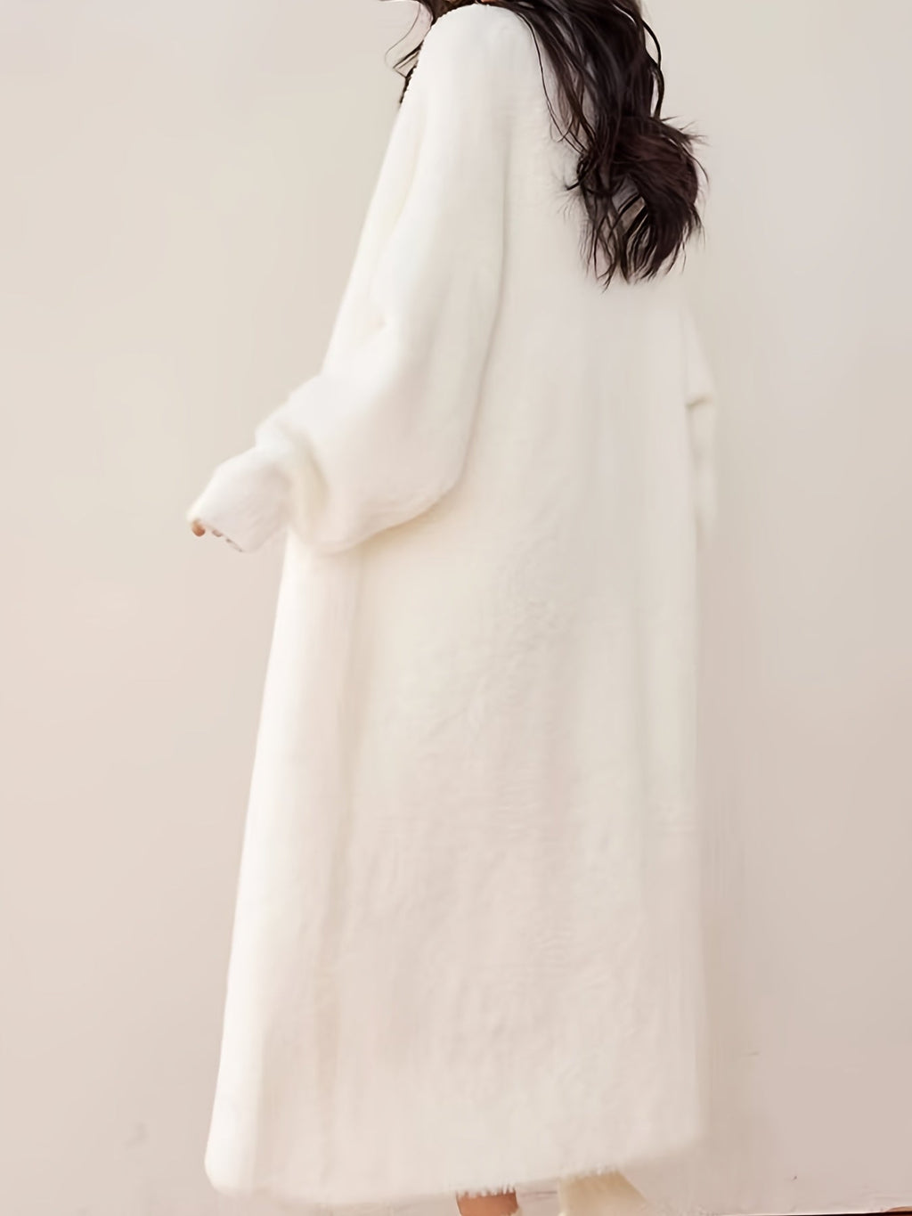 2025 Autumn/Winter New Arrival Mid-Length Buttonless Outerwear, Women's Fashion Korean Style Petite Lazy Look Faux Mink Soft White Cardigan   OAXG White / Asian S/M